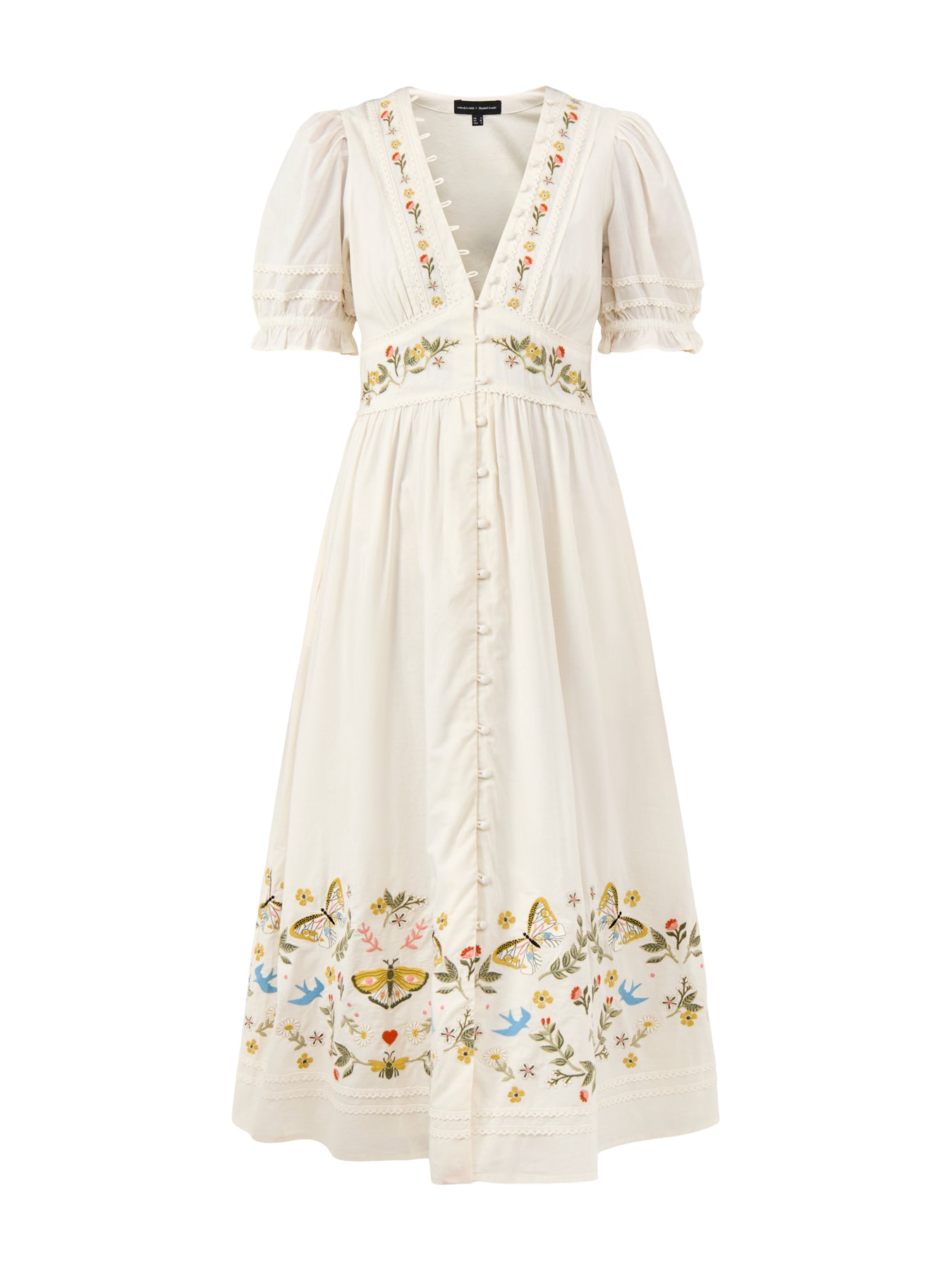 Elizabeth Scarlett Saffy Embroidered Midi Smock Dress White
