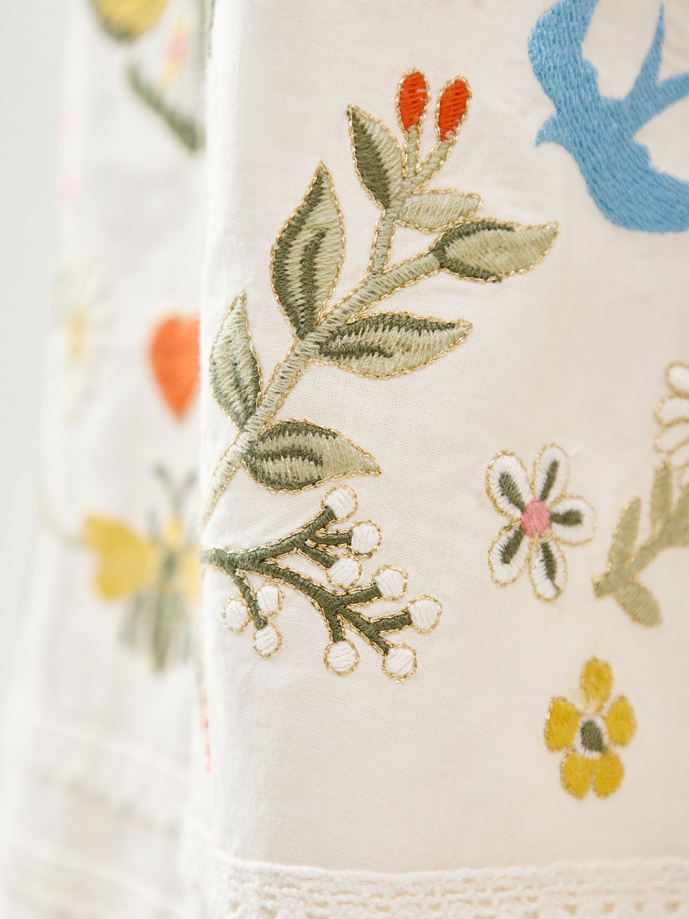 Elizabeth Scarlett Saffy Embroidered Midi Smock Dress White