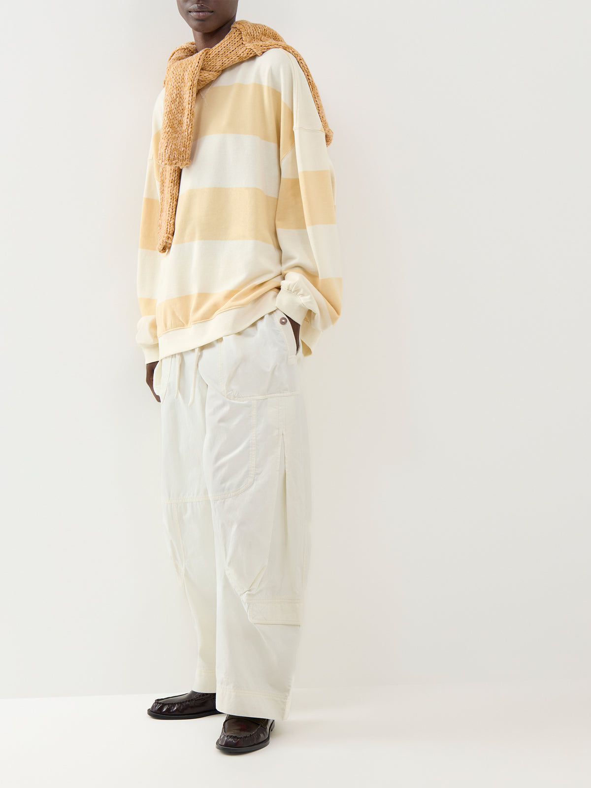 Classic Stripe Cotton Crew Sweatshirt – Apricot Combo