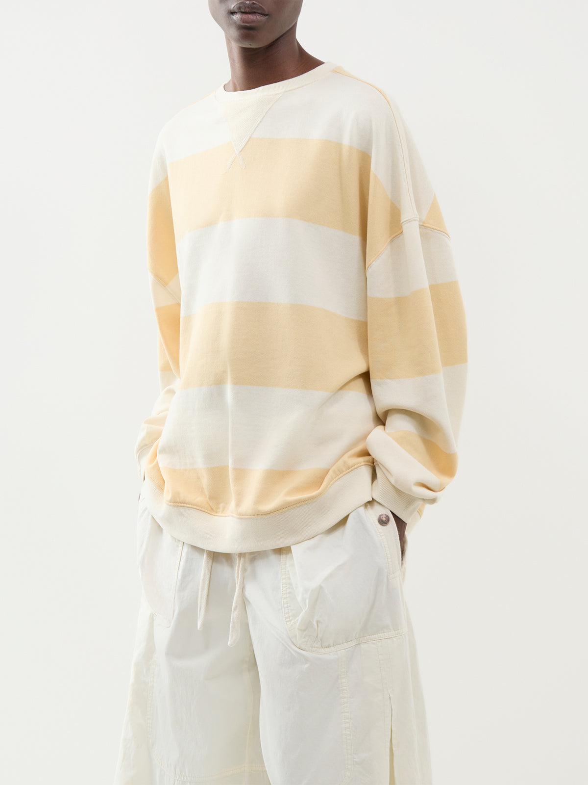 Classic Stripe Cotton Crew Sweatshirt – Apricot Combo