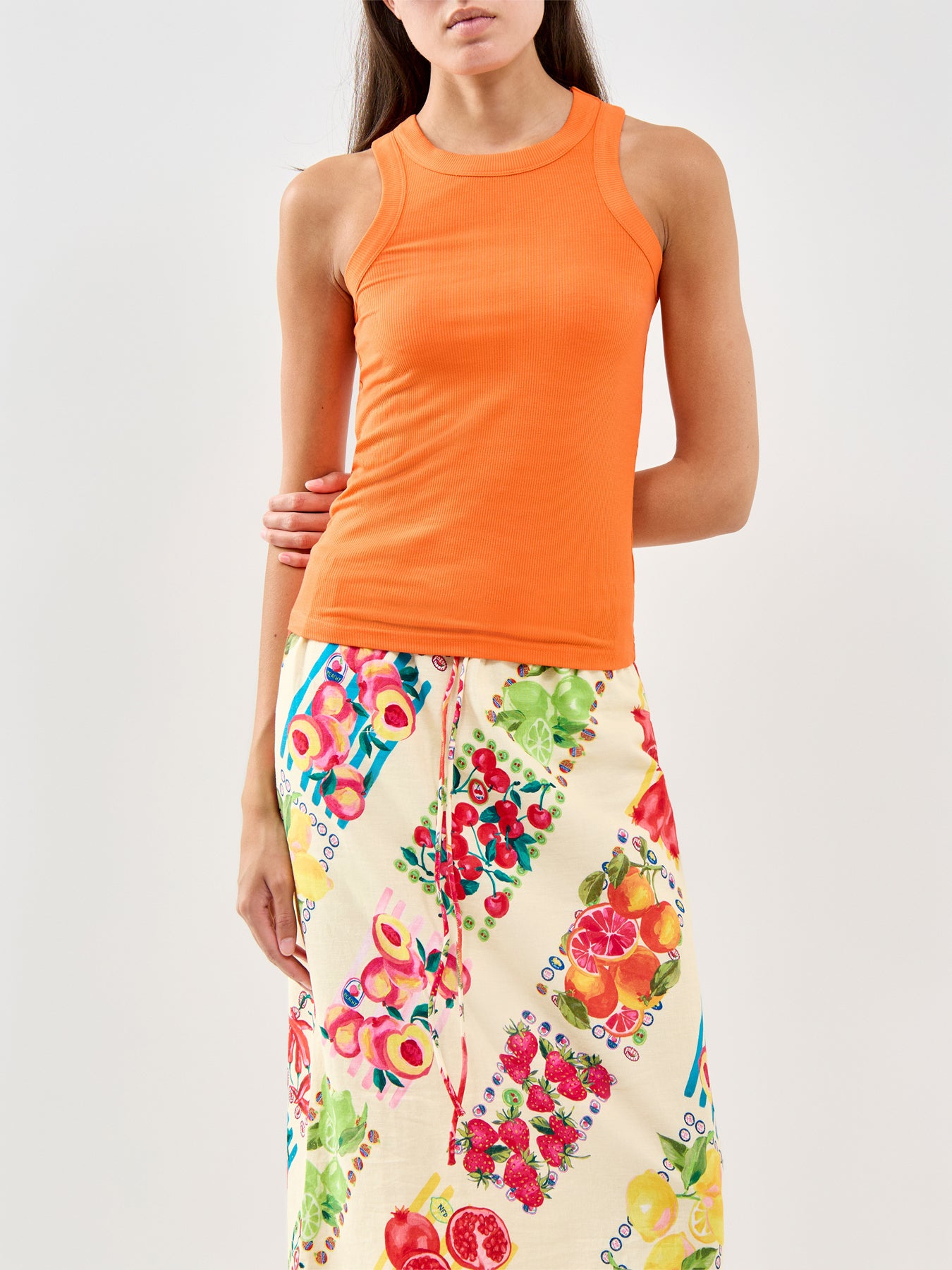 Hot Coral Rib Tank Top Orange