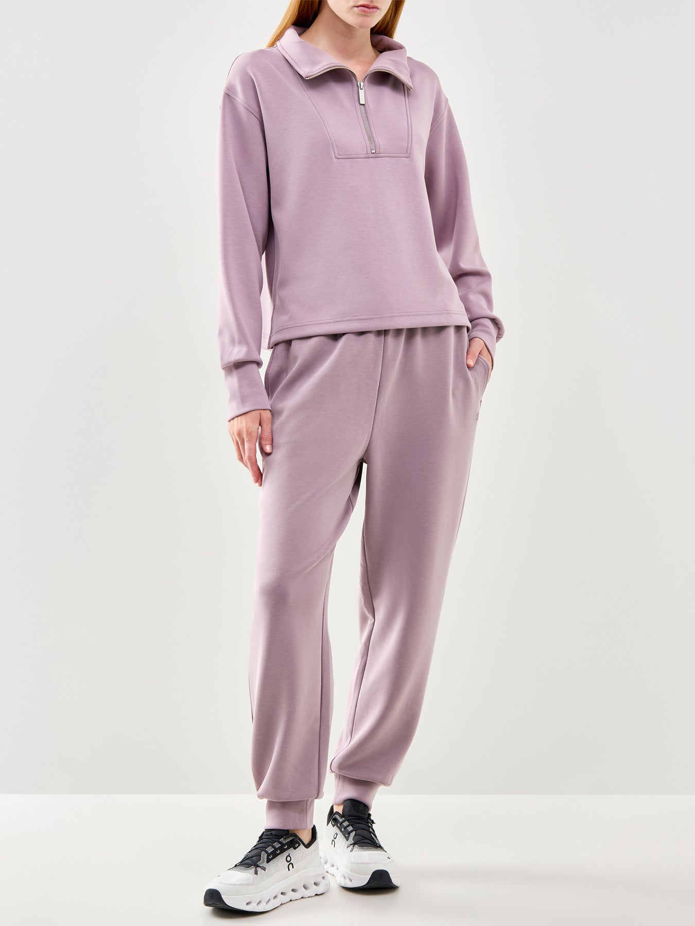 Sand Wash Half Zip Crop Sweatshirt Purple