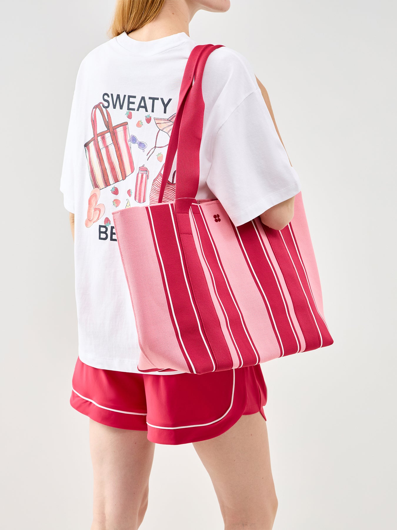 Knitted Stripe Tote Bag Pink