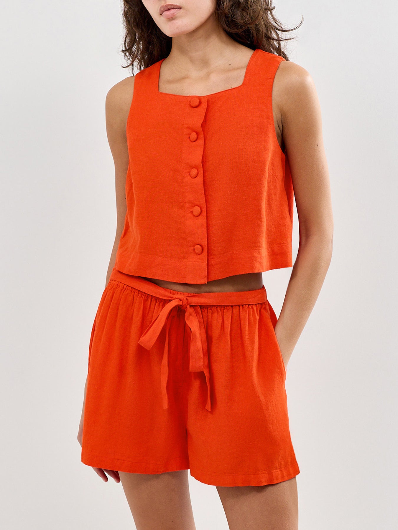 Sammie Button Front Tank Orange
