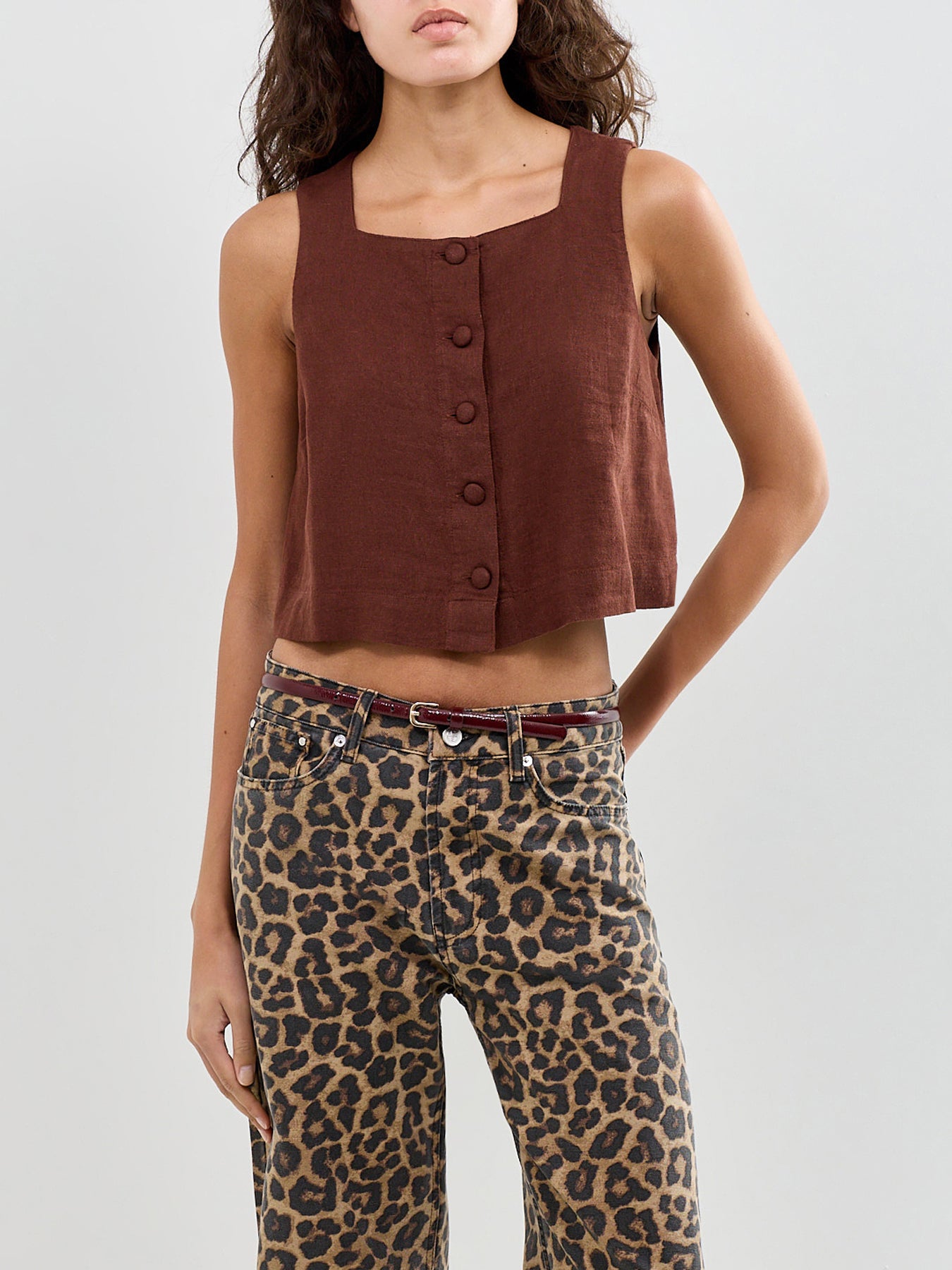 Sammie Button Front Tank Brown