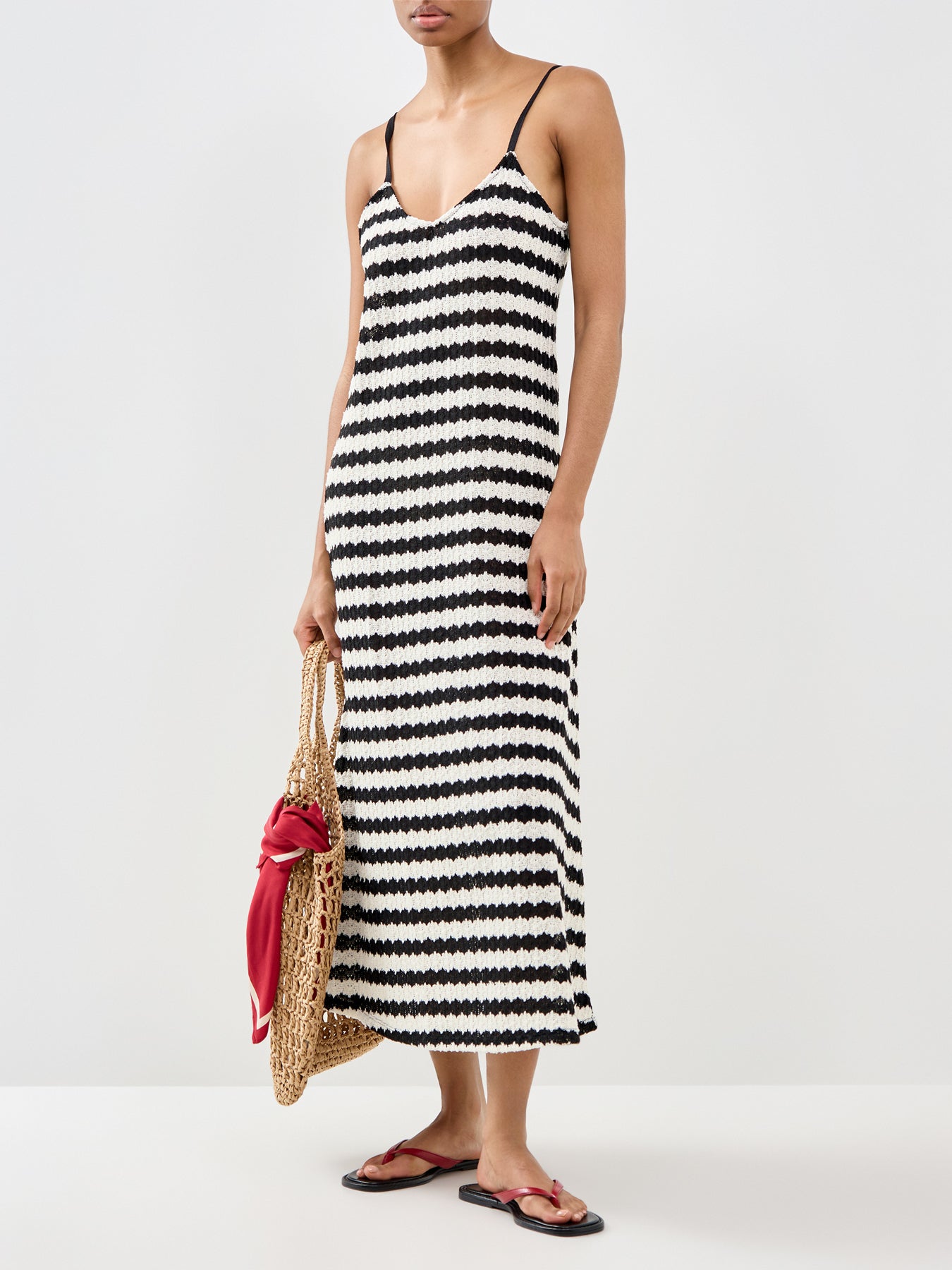 Evara Sleeveless Stripe Midi Dress Print