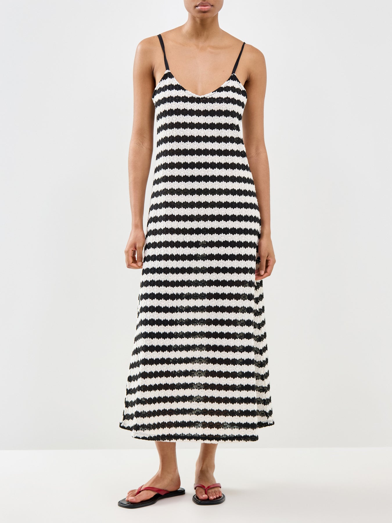 Evara Sleeveless Stripe Midi Dress Print