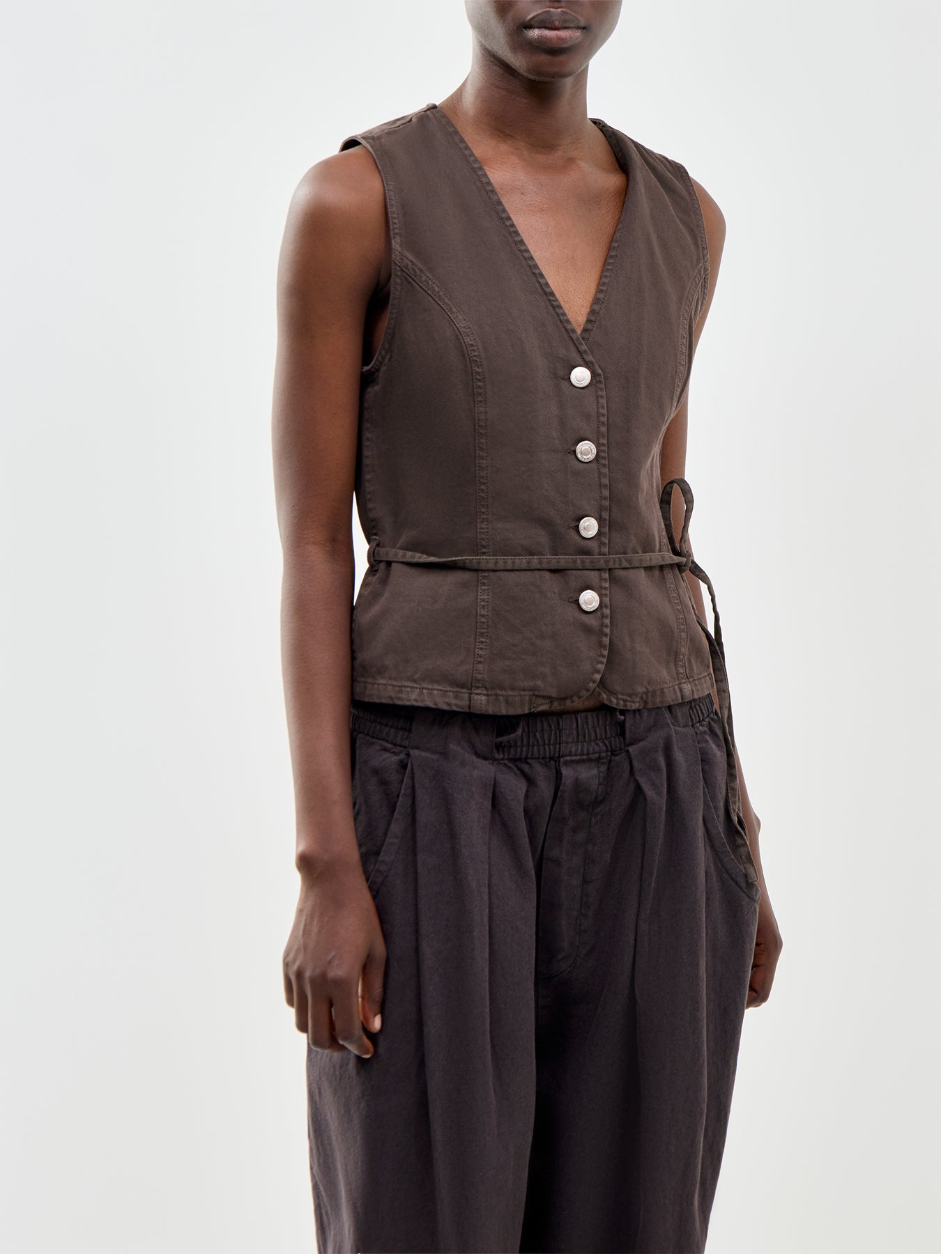 Silla Belted Waistcoat Brown