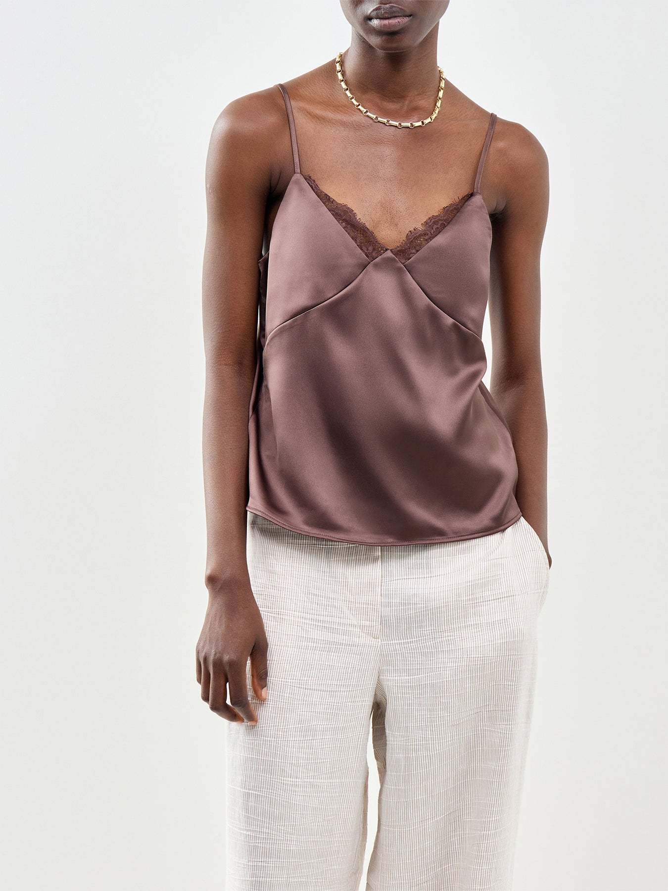 Faraya Lace Satin Top Brown