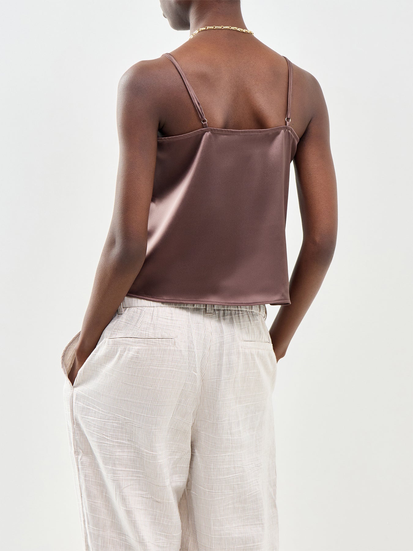 Faraya Lace Satin Top Brown