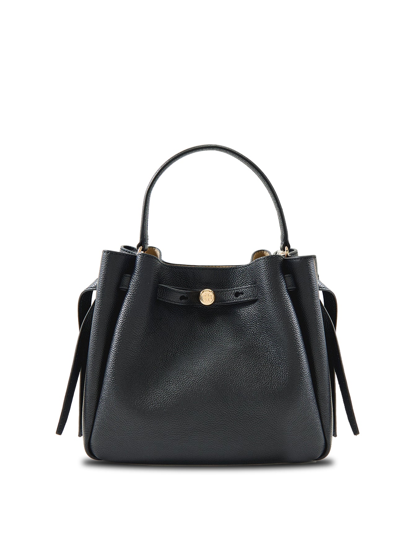 Romy Medium Leather Bucket Bag Black