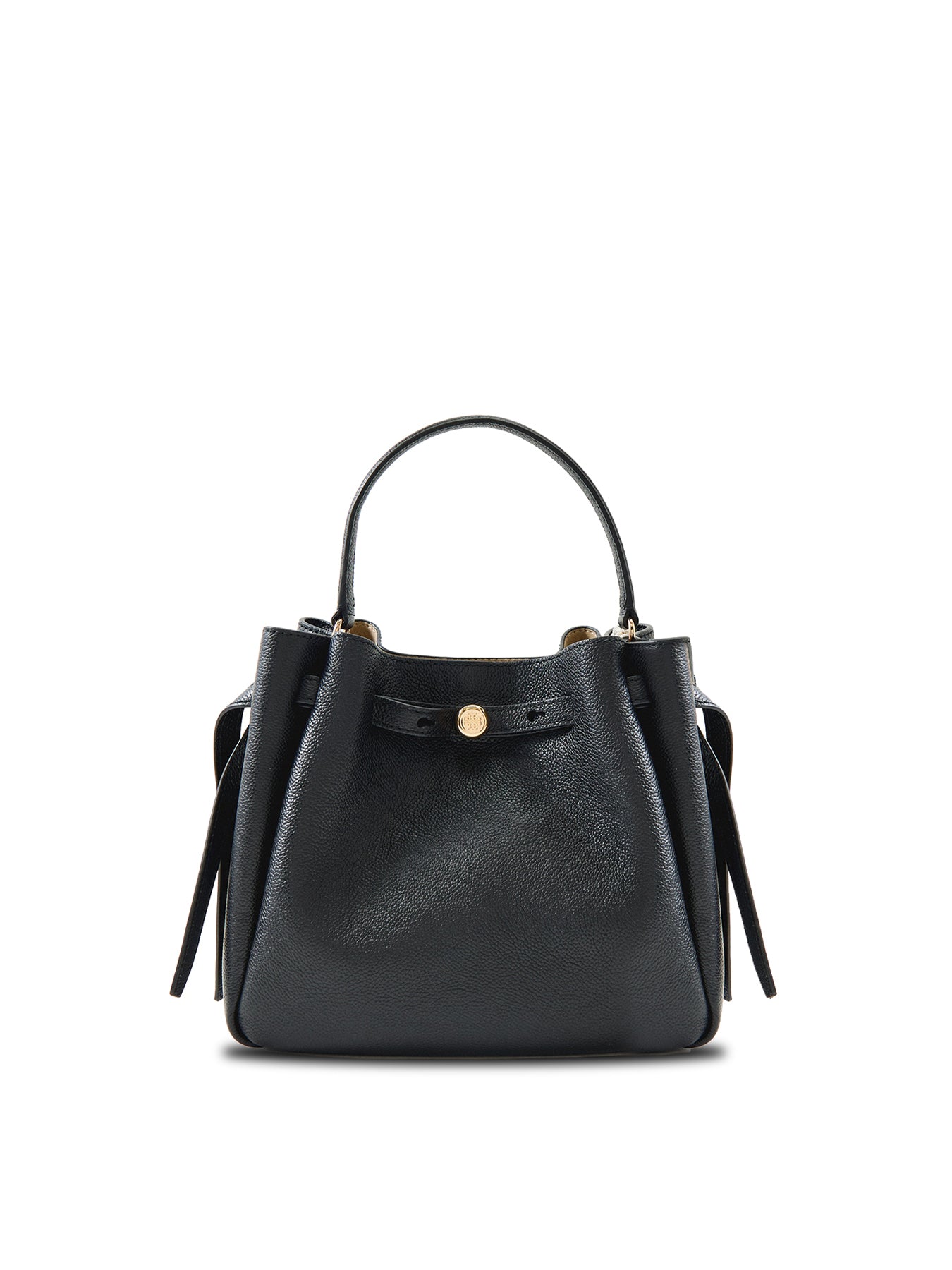 Romy Medium Leather Bucket Bag Black