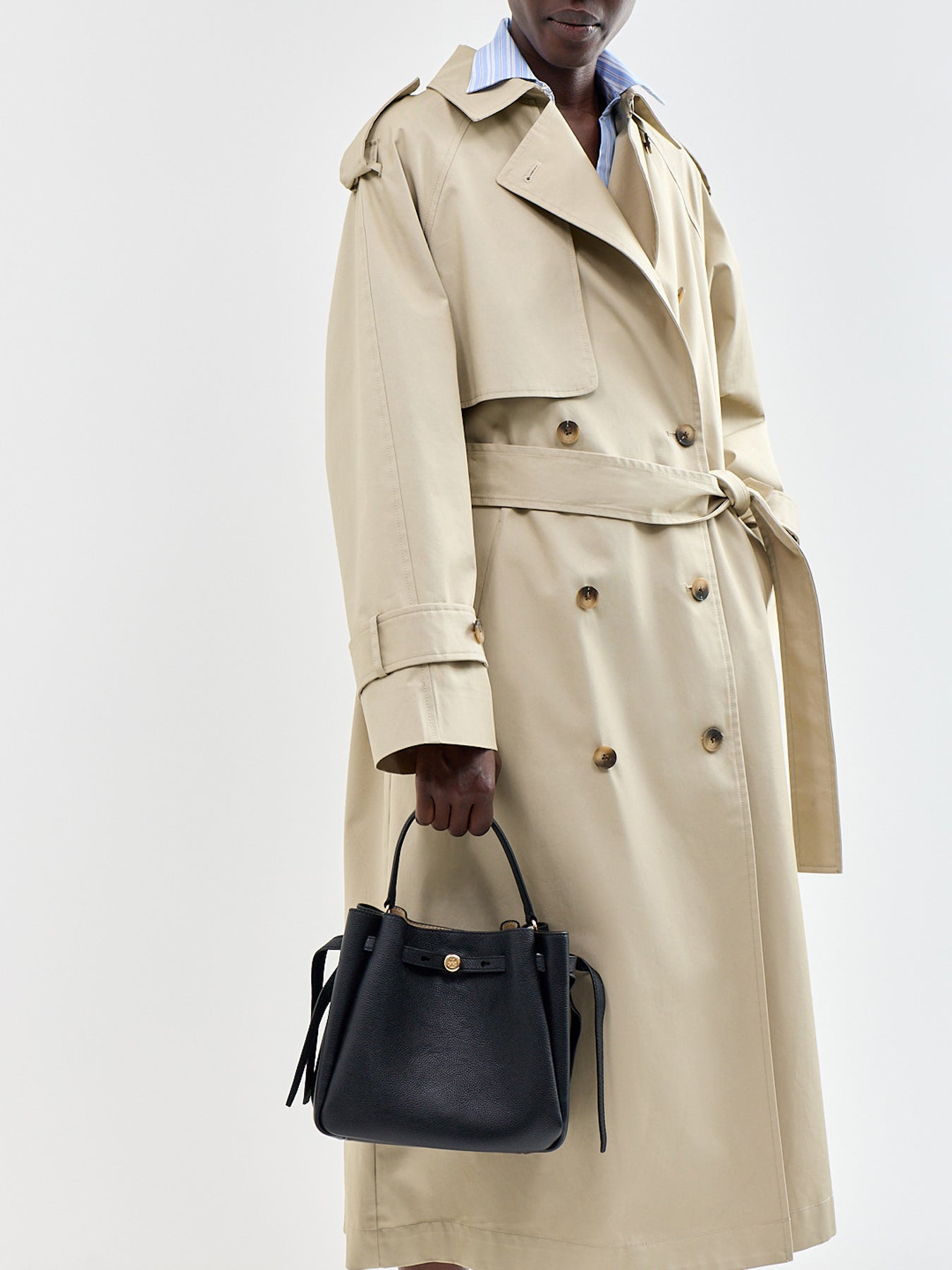 Romy Medium Leather Bucket Bag Black