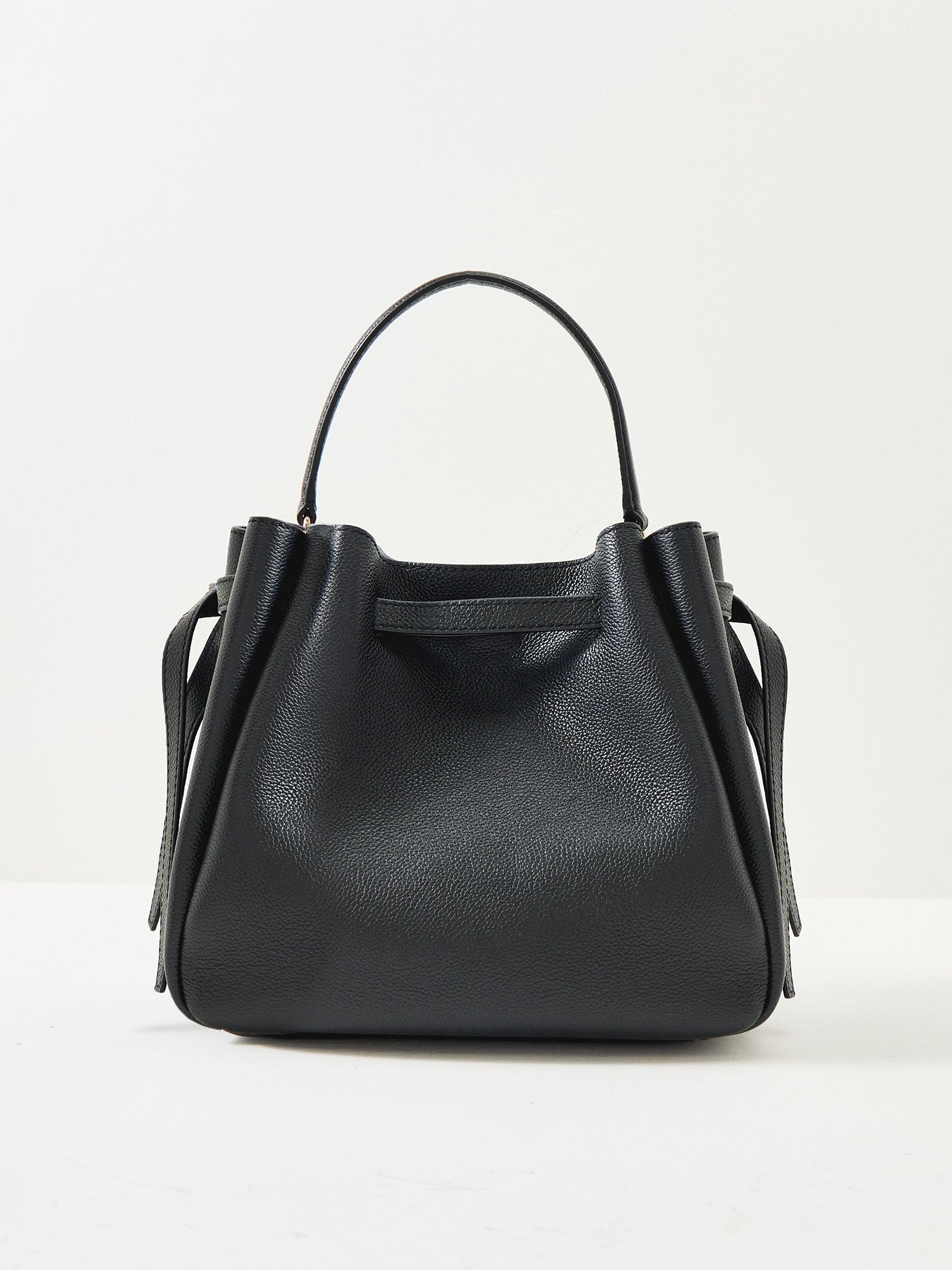 Romy Medium Leather Bucket Bag Black