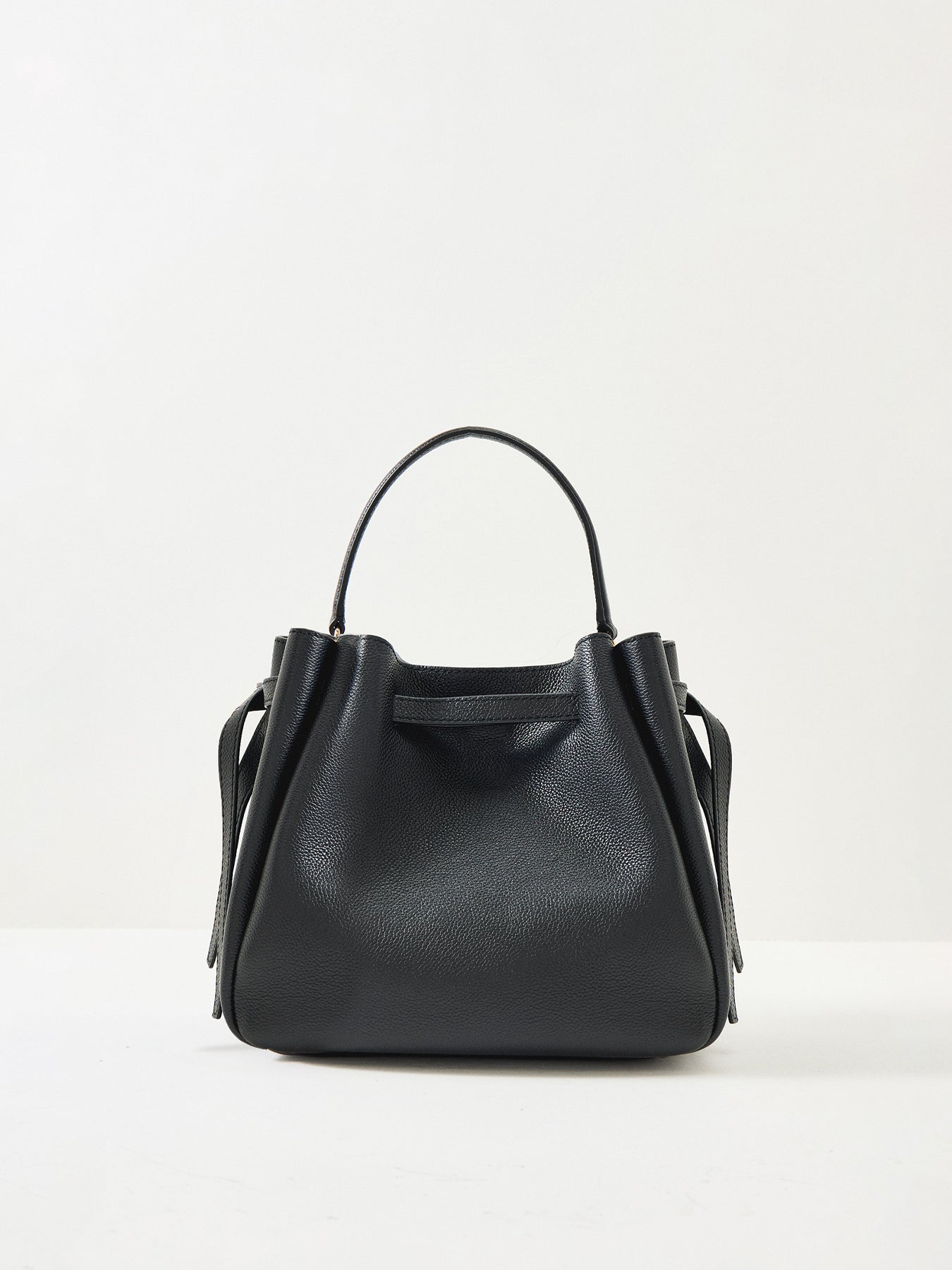 Romy Medium Leather Bucket Bag Black
