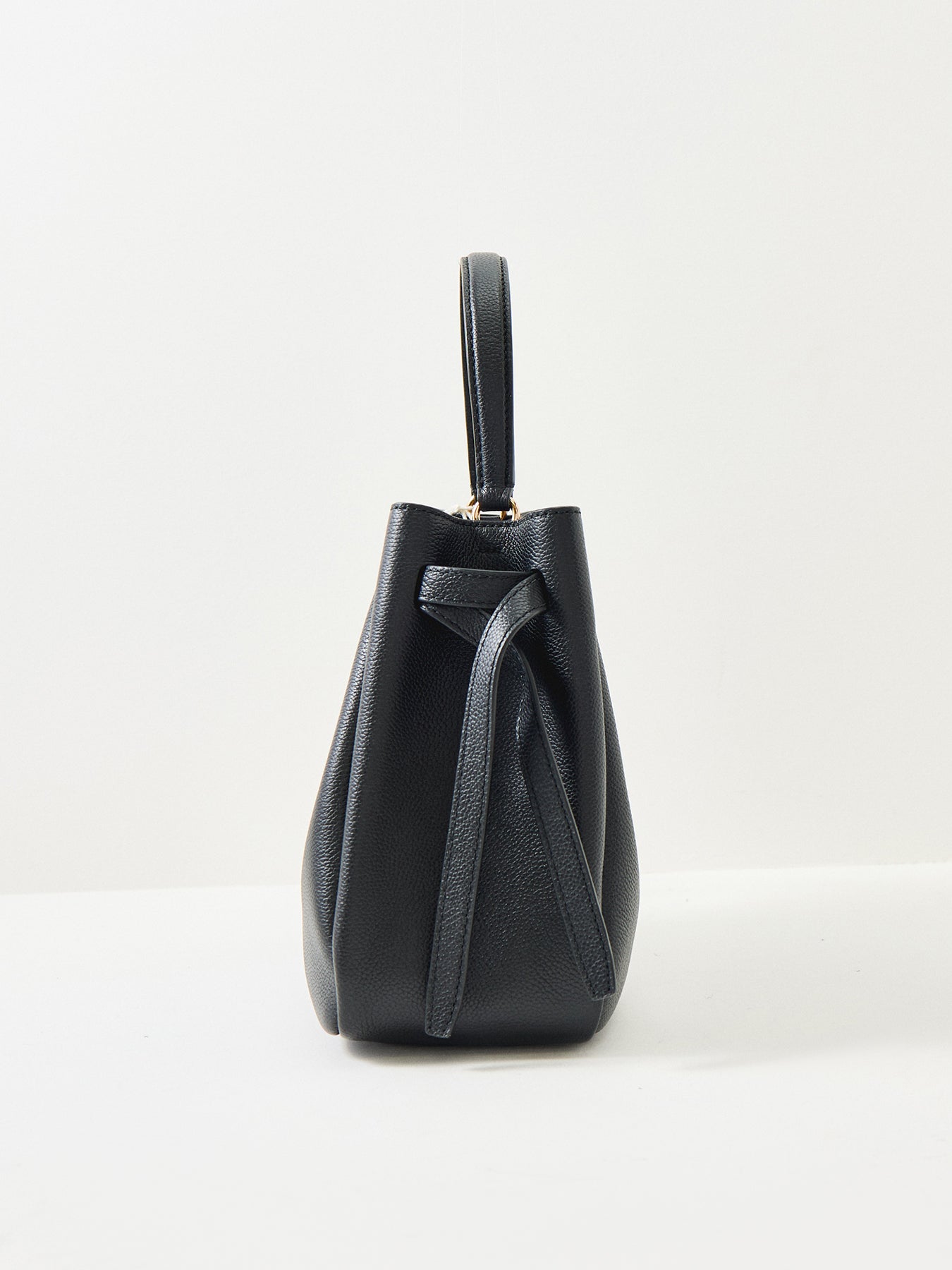 Romy Medium Leather Bucket Bag Black