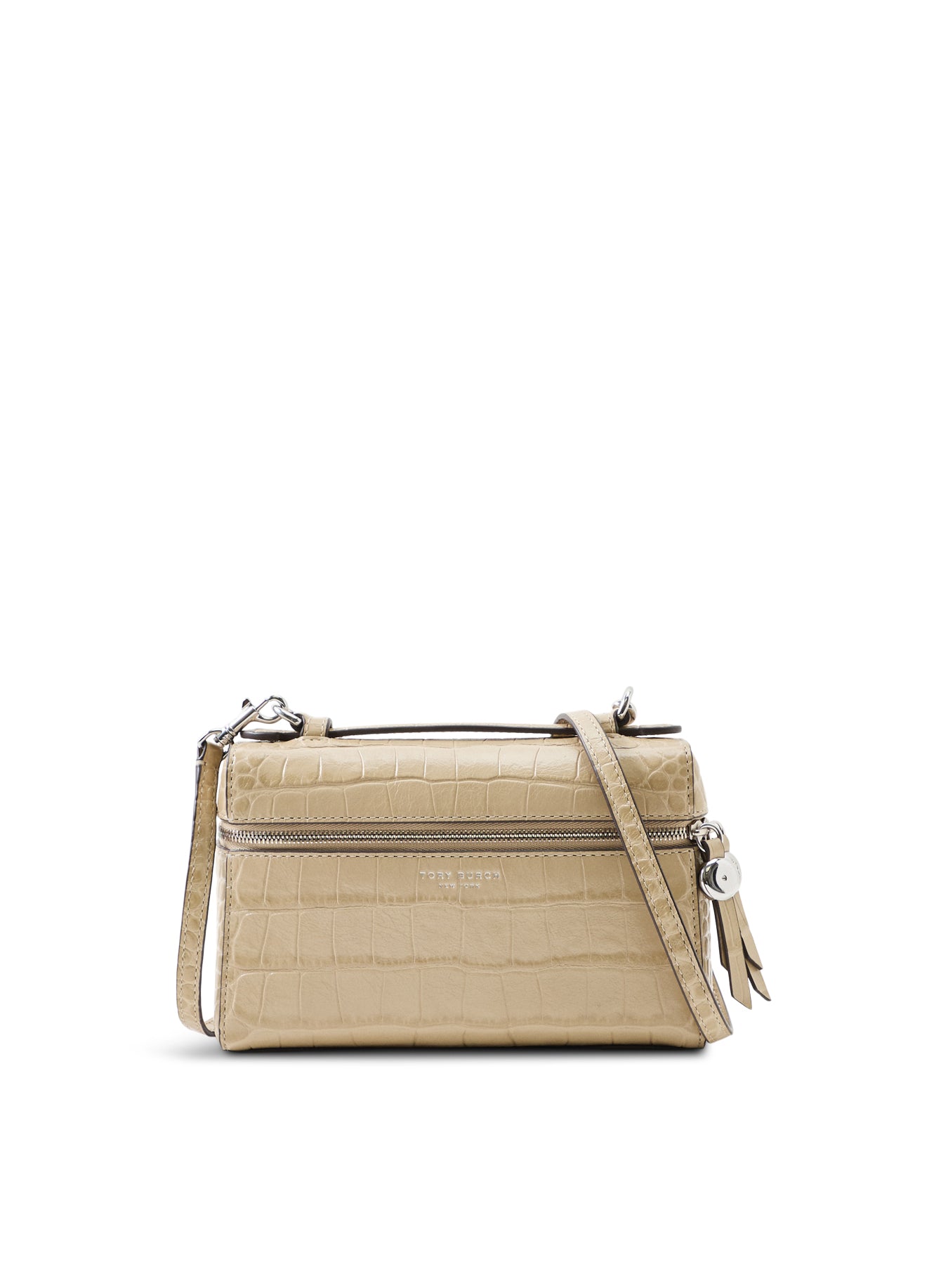 Romy Embossed Slim Top Handle Crossbody Bag Tan