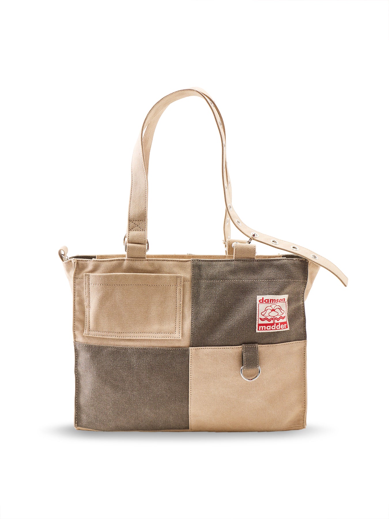 Organic Cotton Veda Canvas Blocked Tote Bag - Olive & Sand