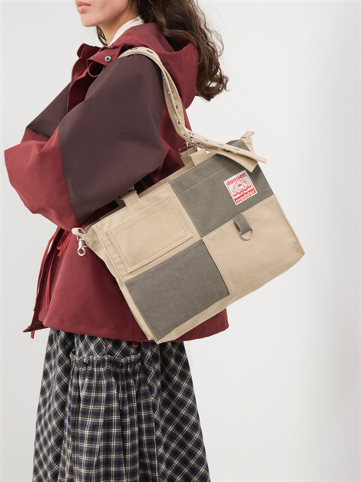 Organic Cotton Veda Canvas Blocked Tote Bag - Olive & Sand