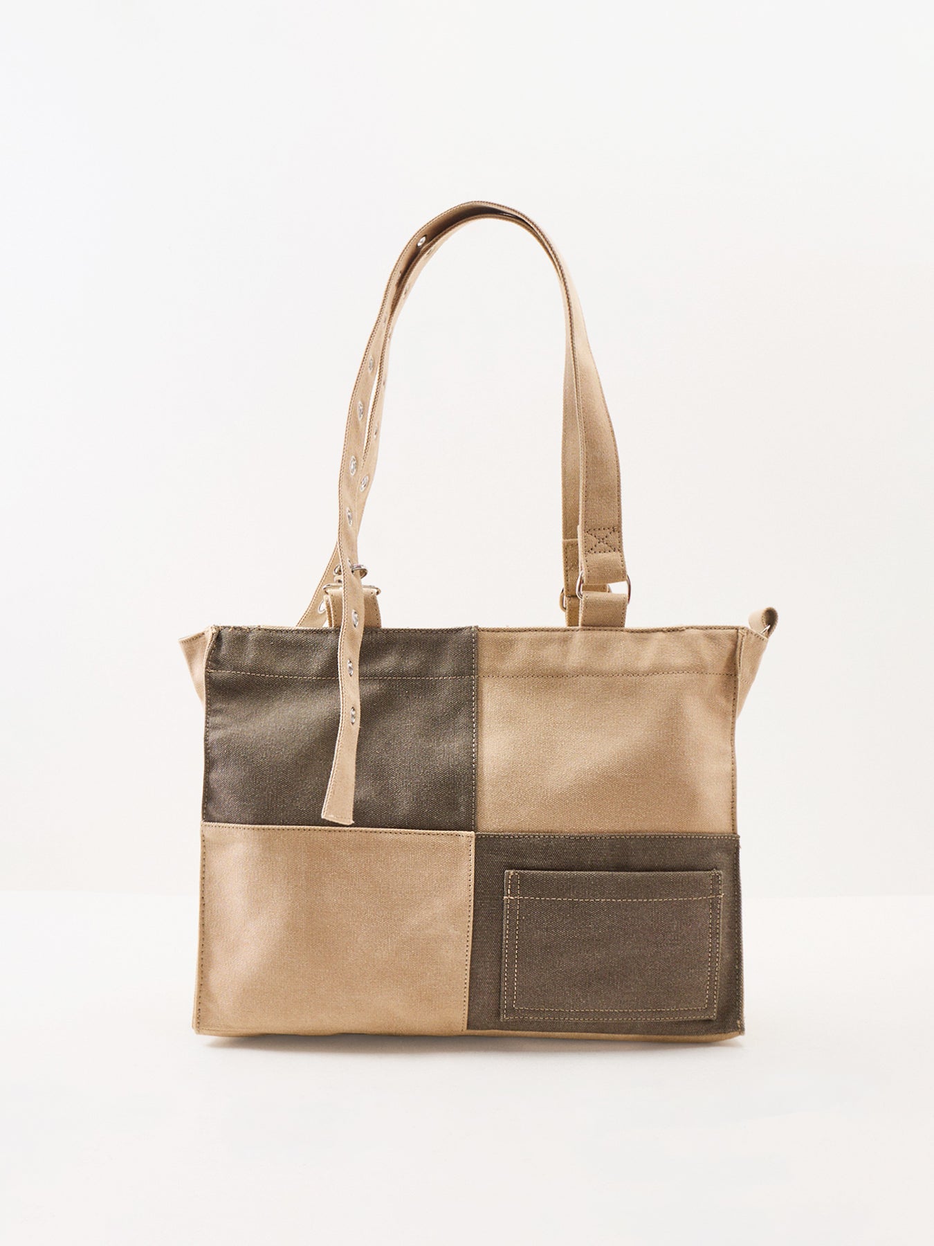 Organic Cotton Veda Canvas Blocked Tote Bag - Olive & Sand