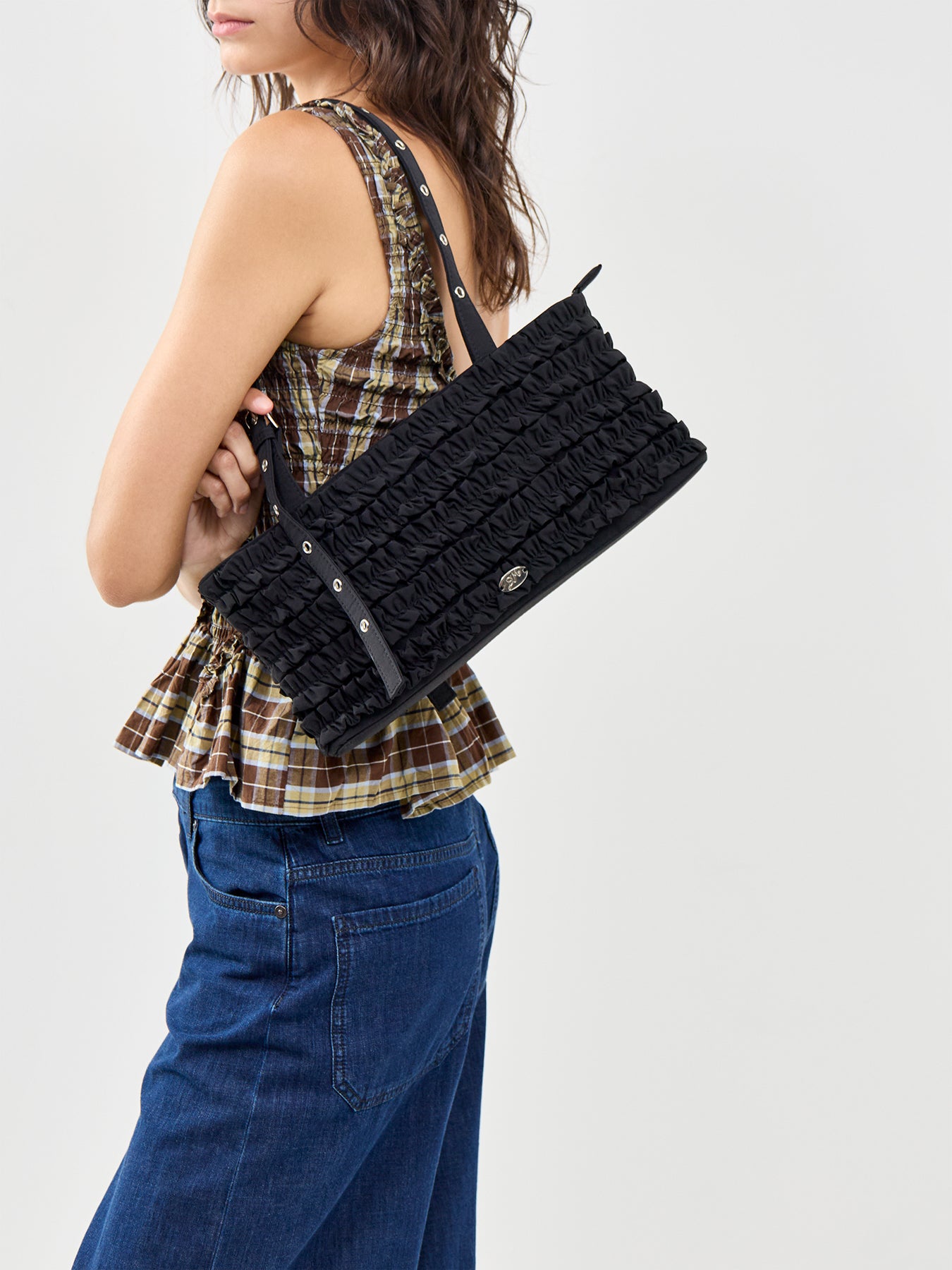 Sophia Ruffle Tote Bag Black