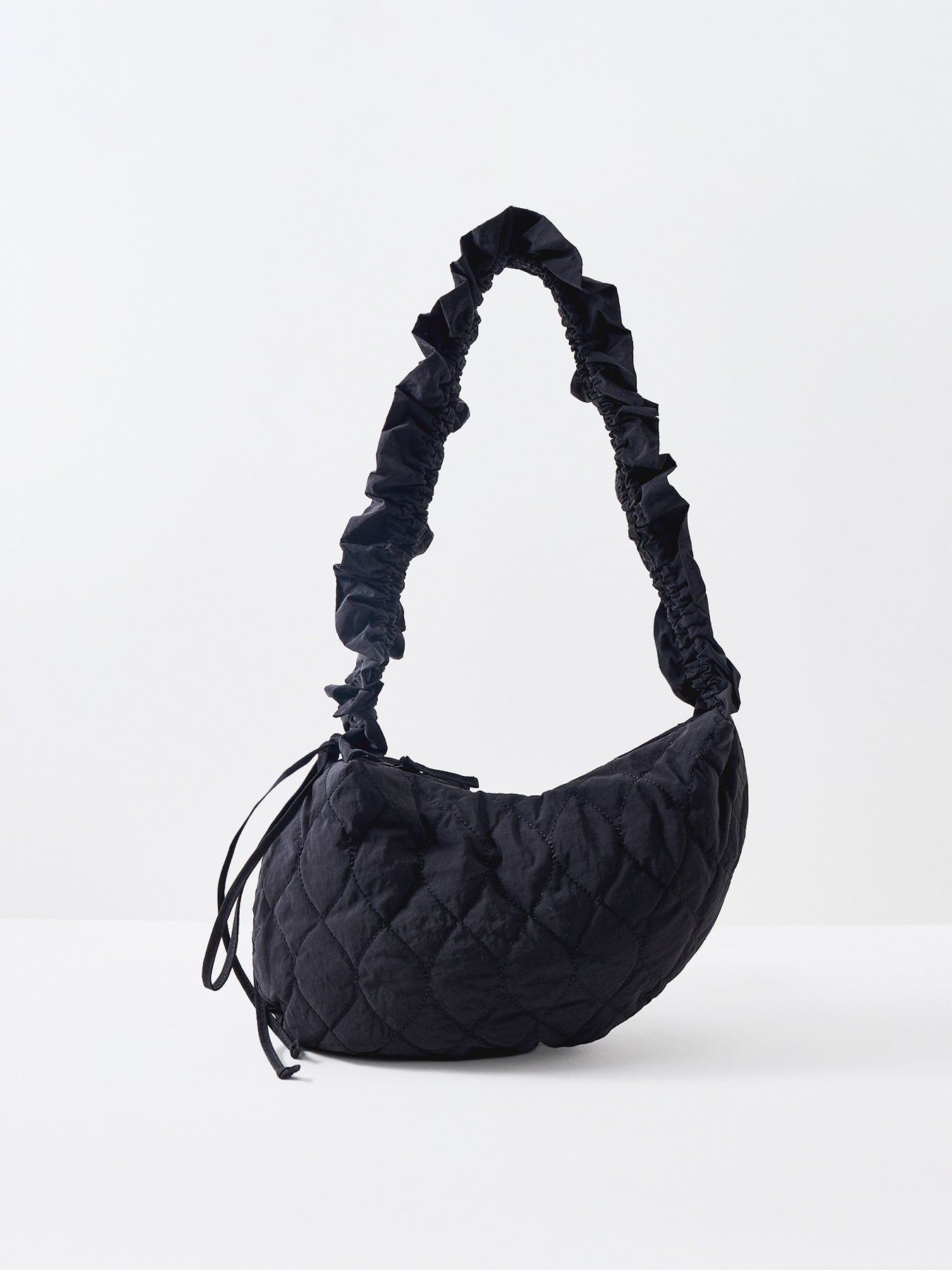 Embroidered Rose Ruched Kidney Bag Black