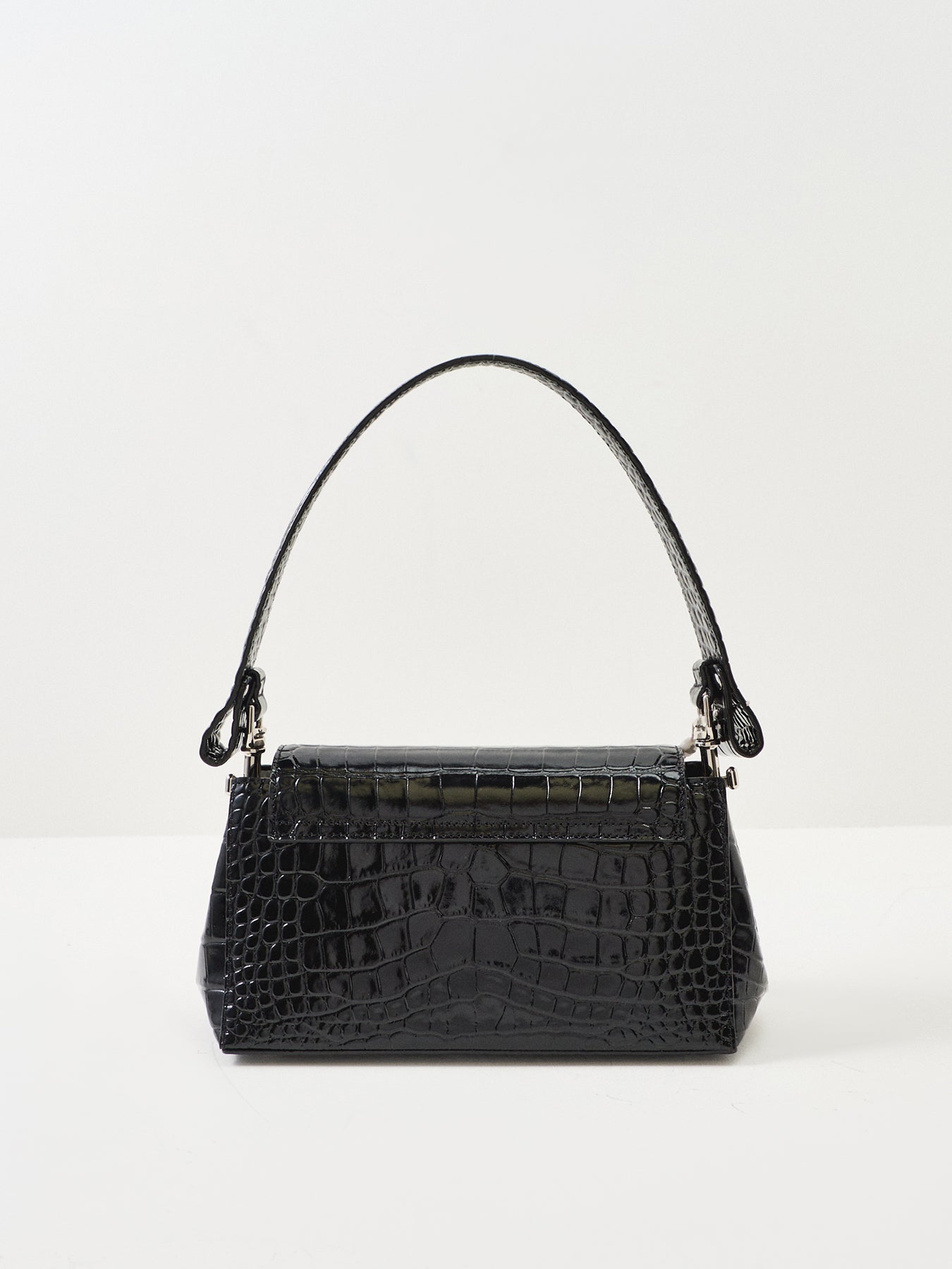Hazel Croc Medium Leather Shoulder Bag Black