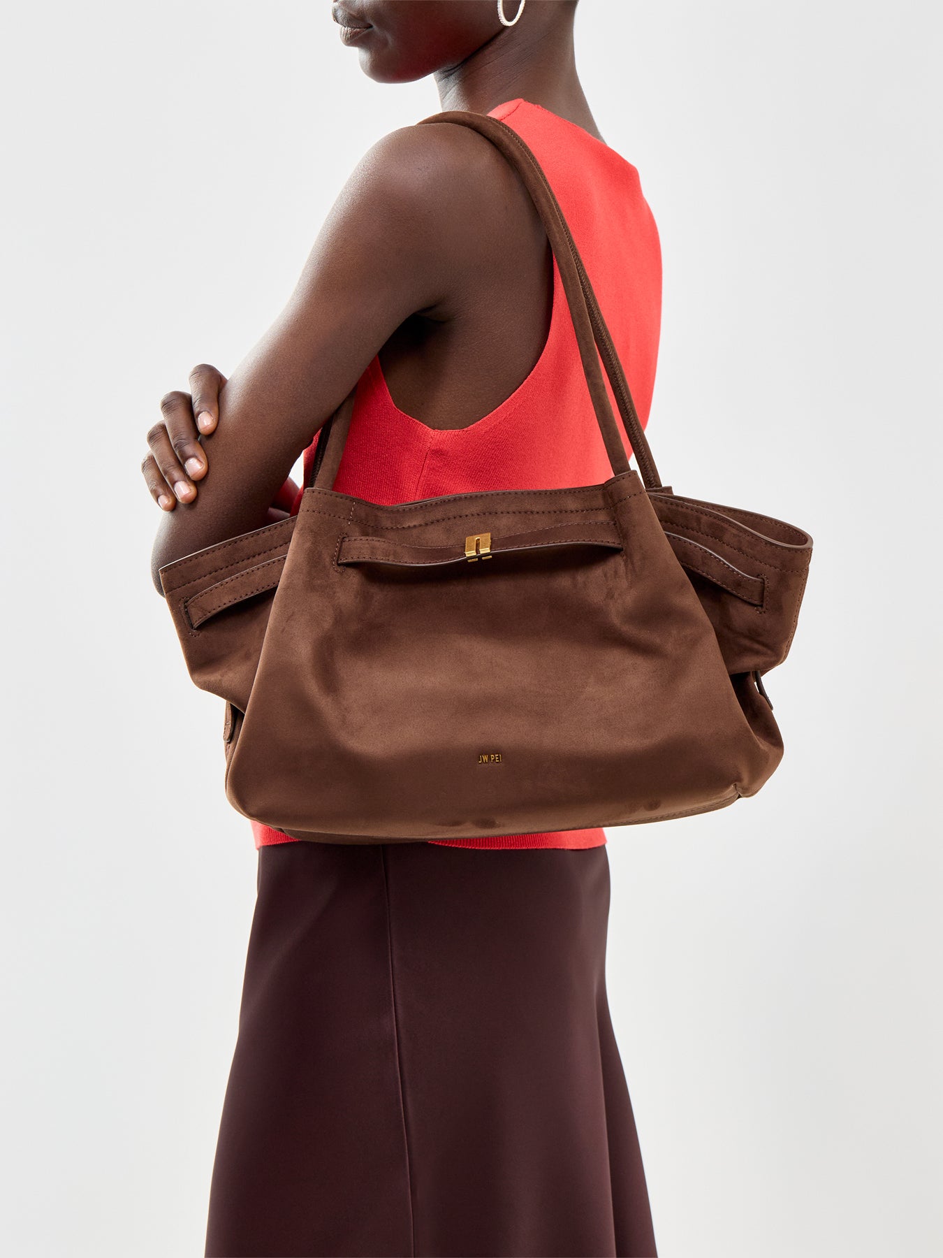 Hana Wide Faux Suede Tote Bag Dark Brown