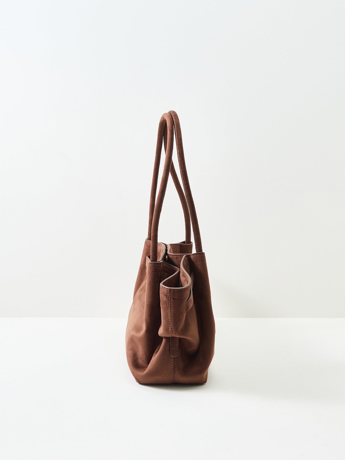 Hana Wide Faux Suede Tote Bag Dark Brown