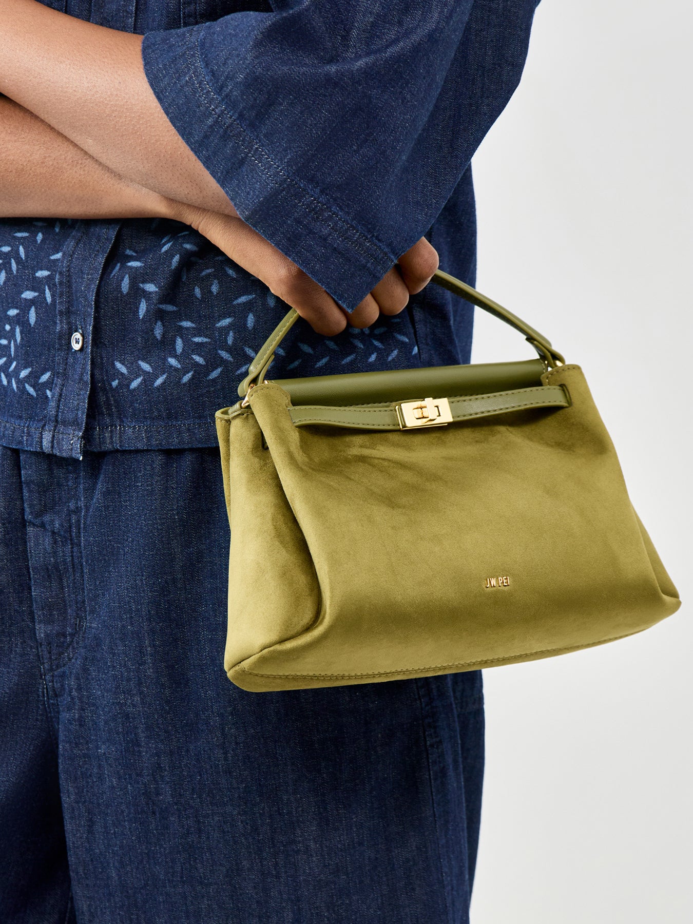 Carmen Faux Suede Top Handle Clutch Bag Green