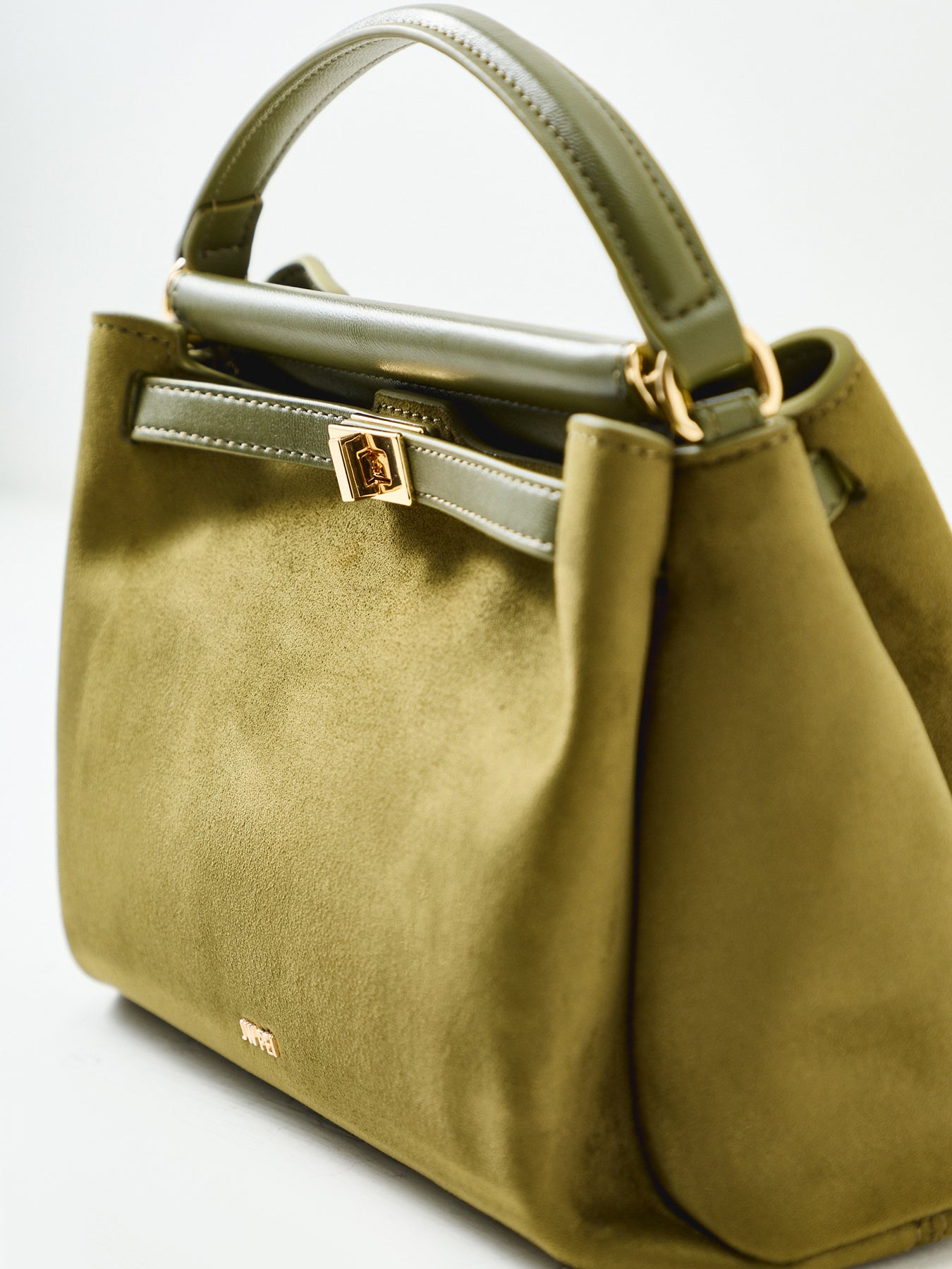 Carmen Faux Suede Top Handle Clutch Bag Green