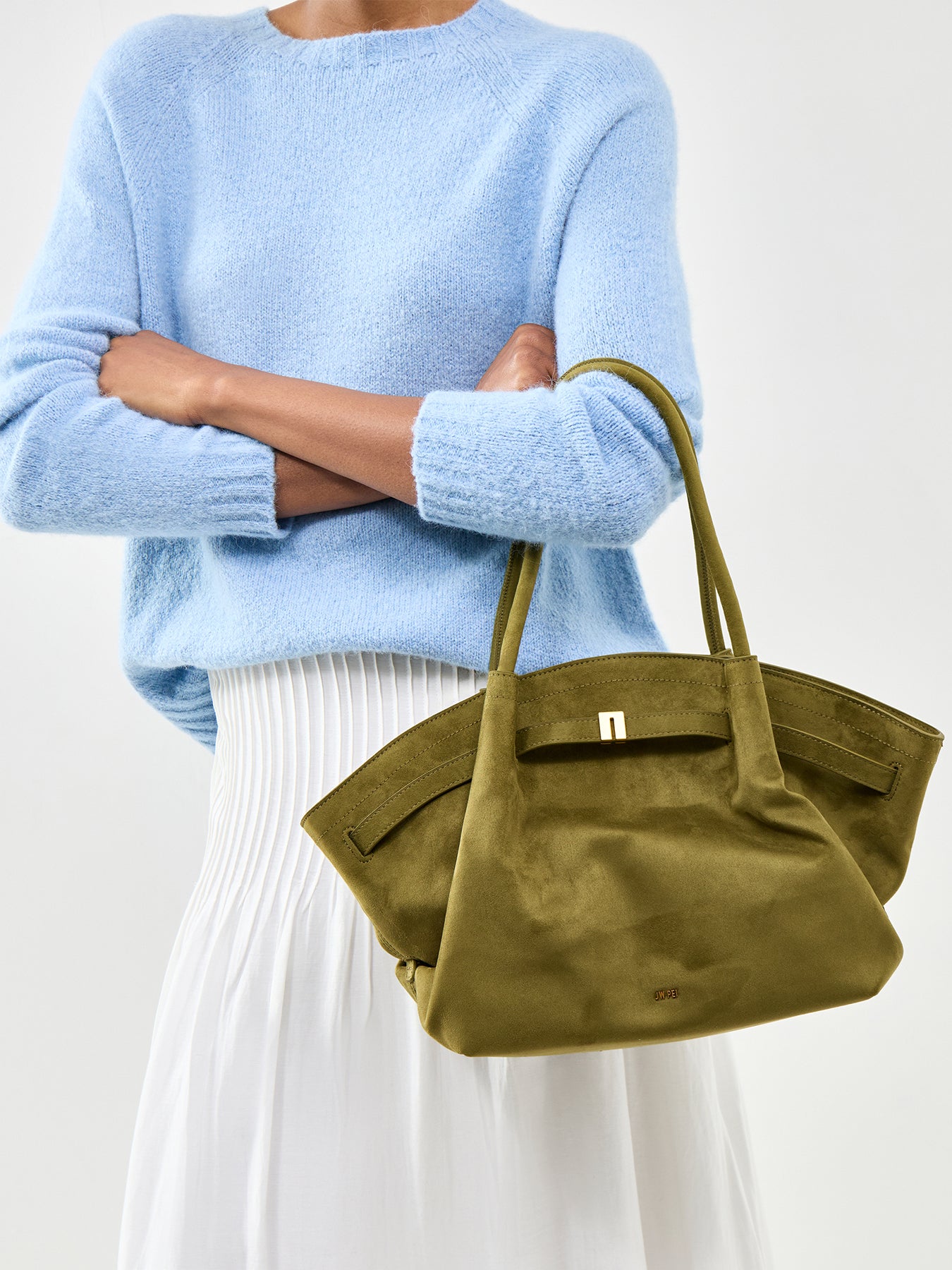 Hana Medium Faux Suede Tote Bag Green