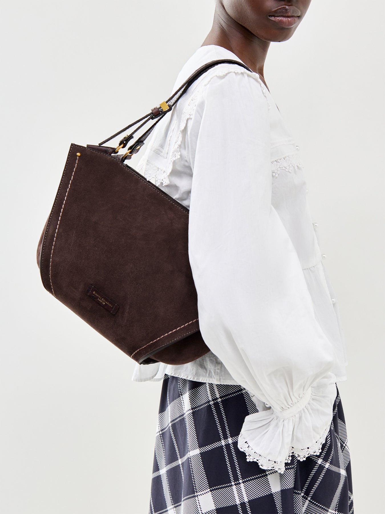 Bloom Suede Shoulder Tote Bag Brown