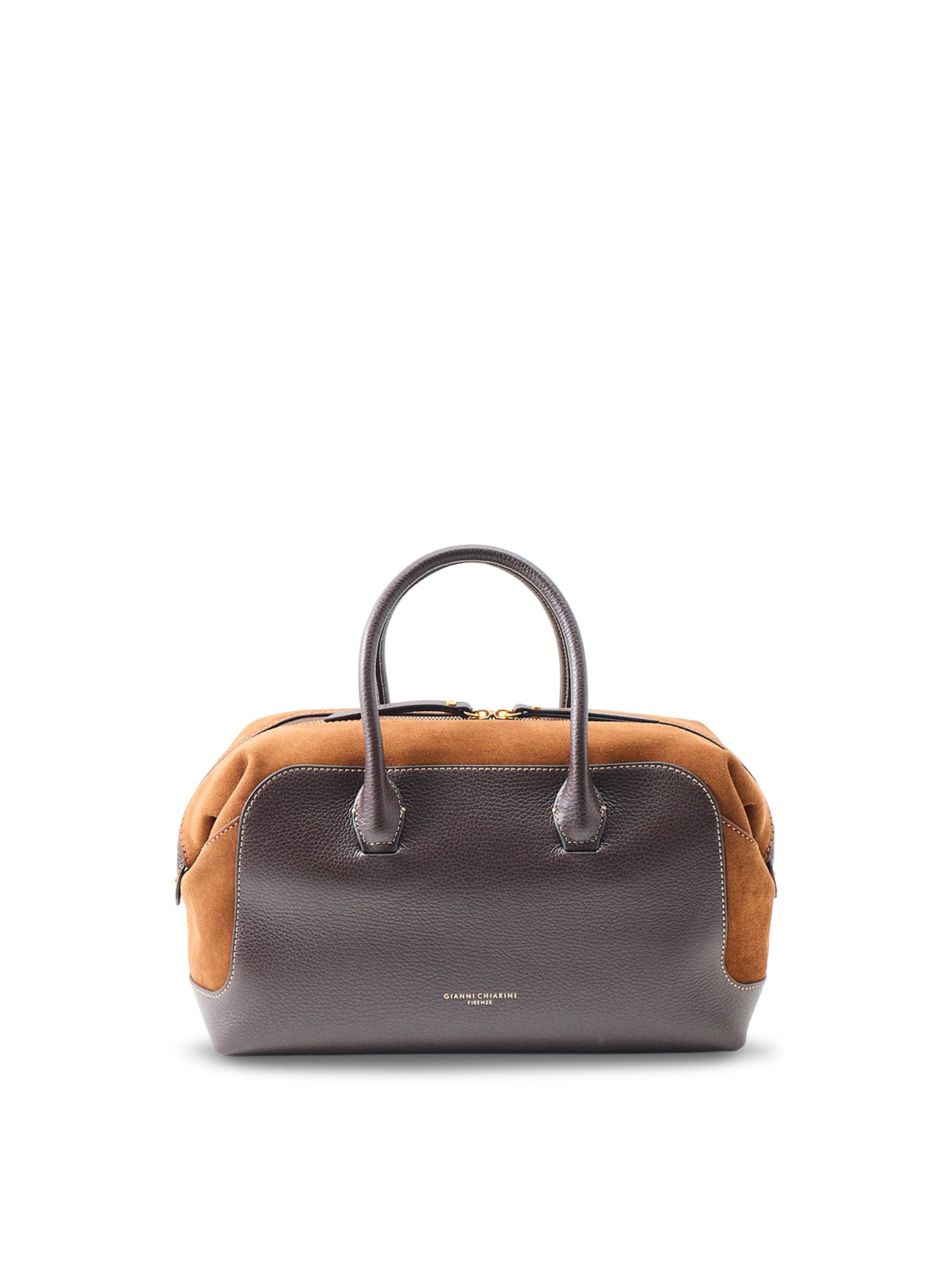 Gemma Leather and Suede Bowling Bag Brown