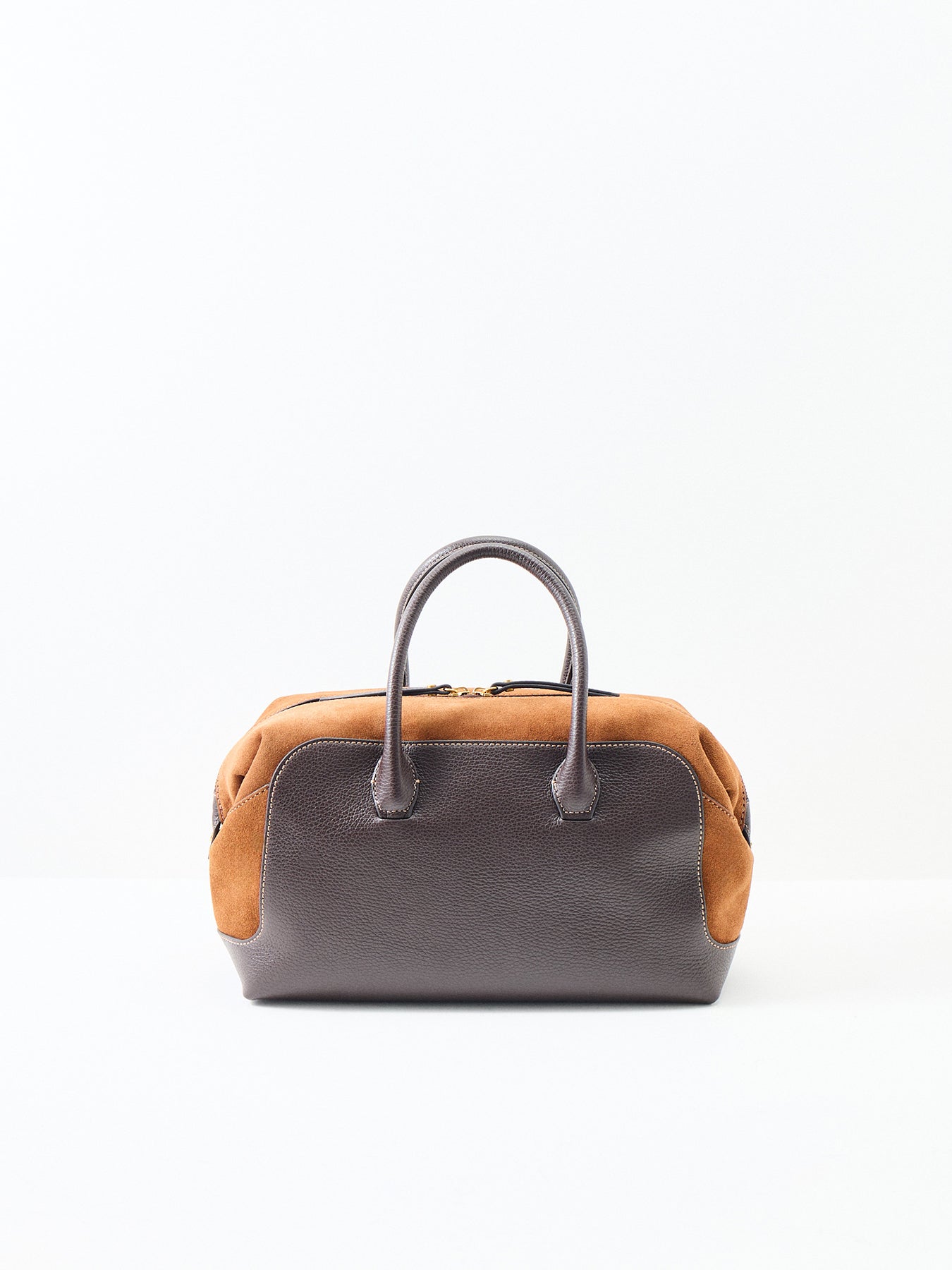 Gemma Leather and Suede Bowling Bag Brown