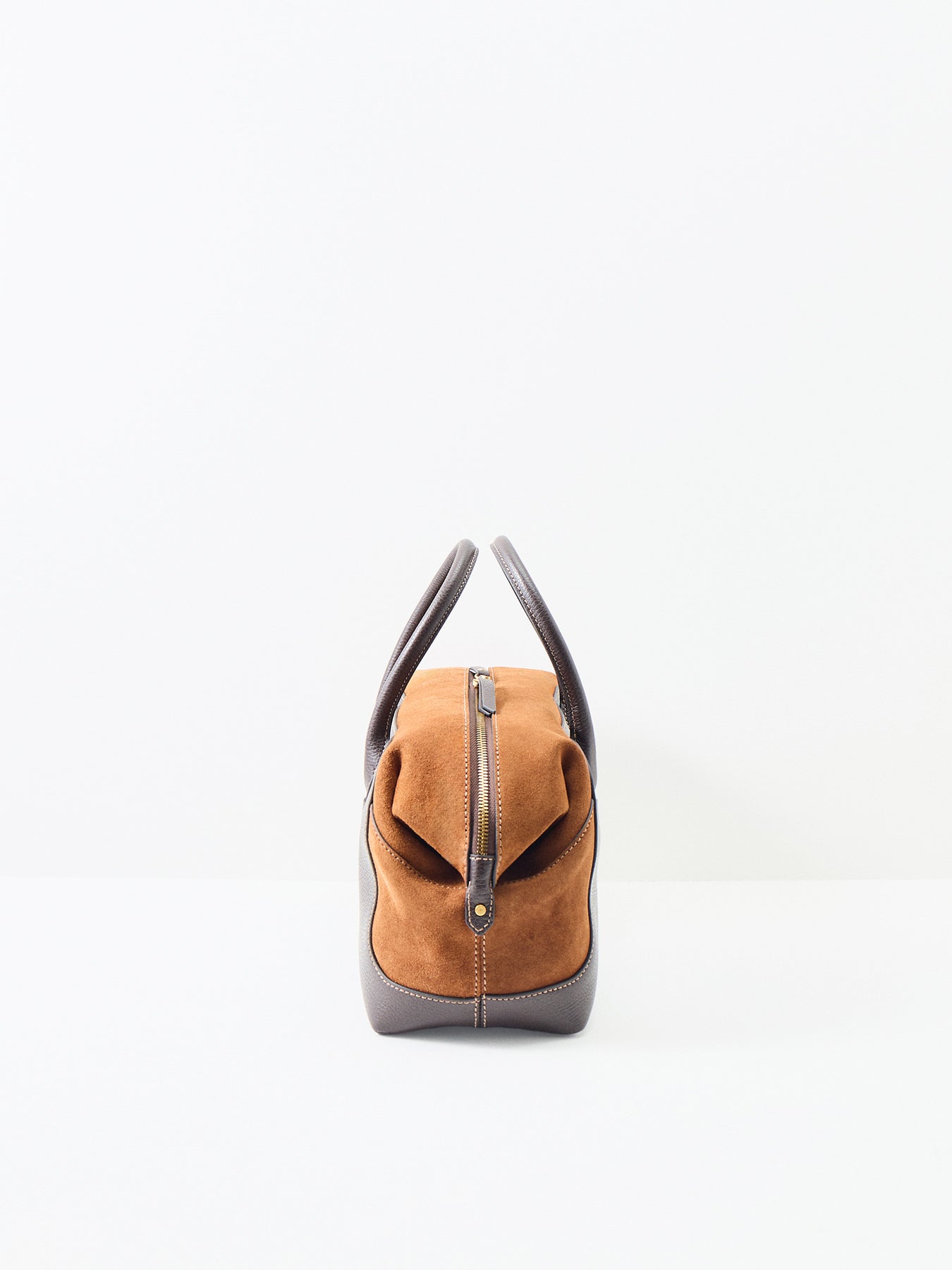 Gemma Leather and Suede Bowling Bag Brown
