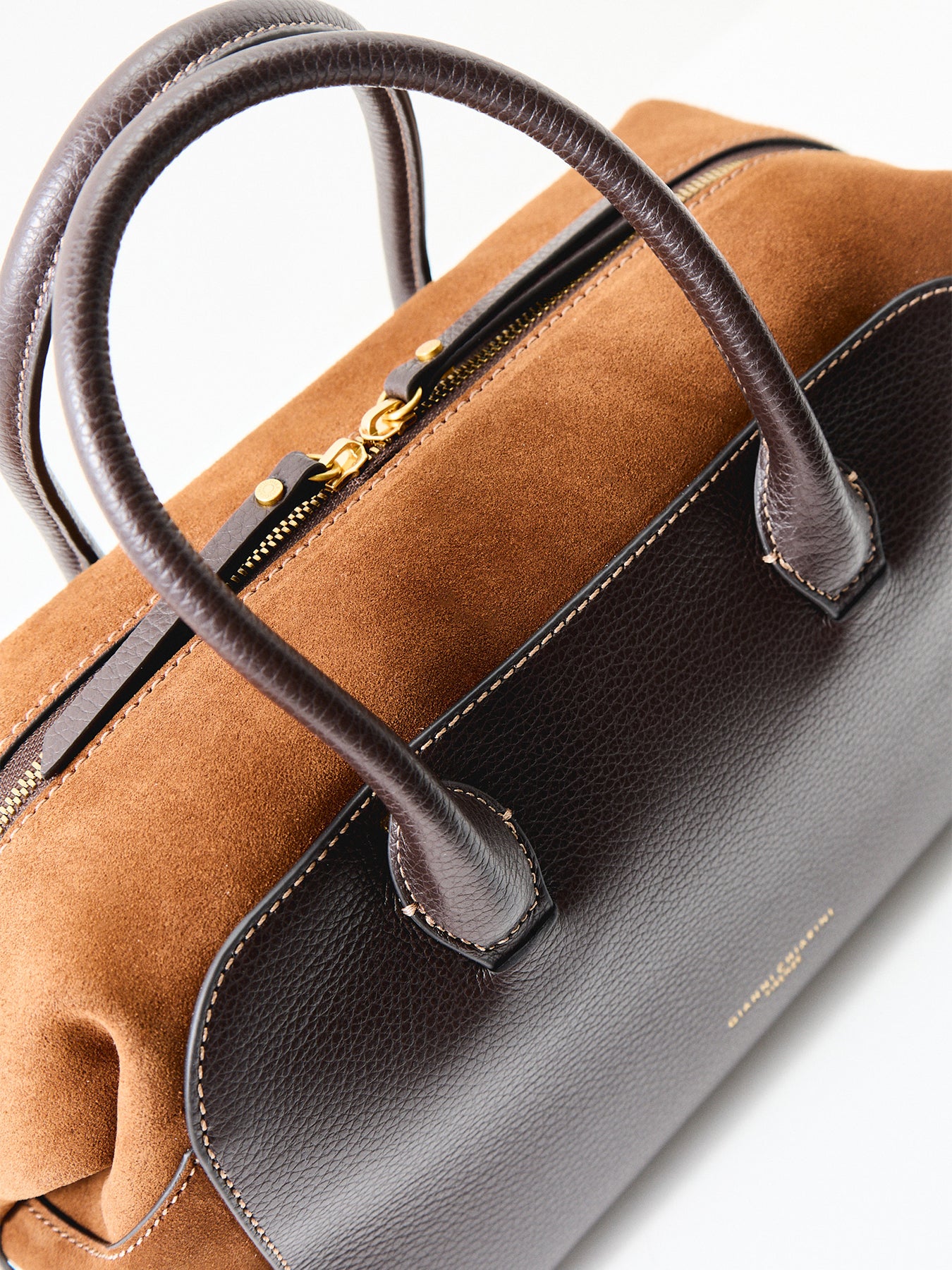 Gemma Leather and Suede Bowling Bag Brown