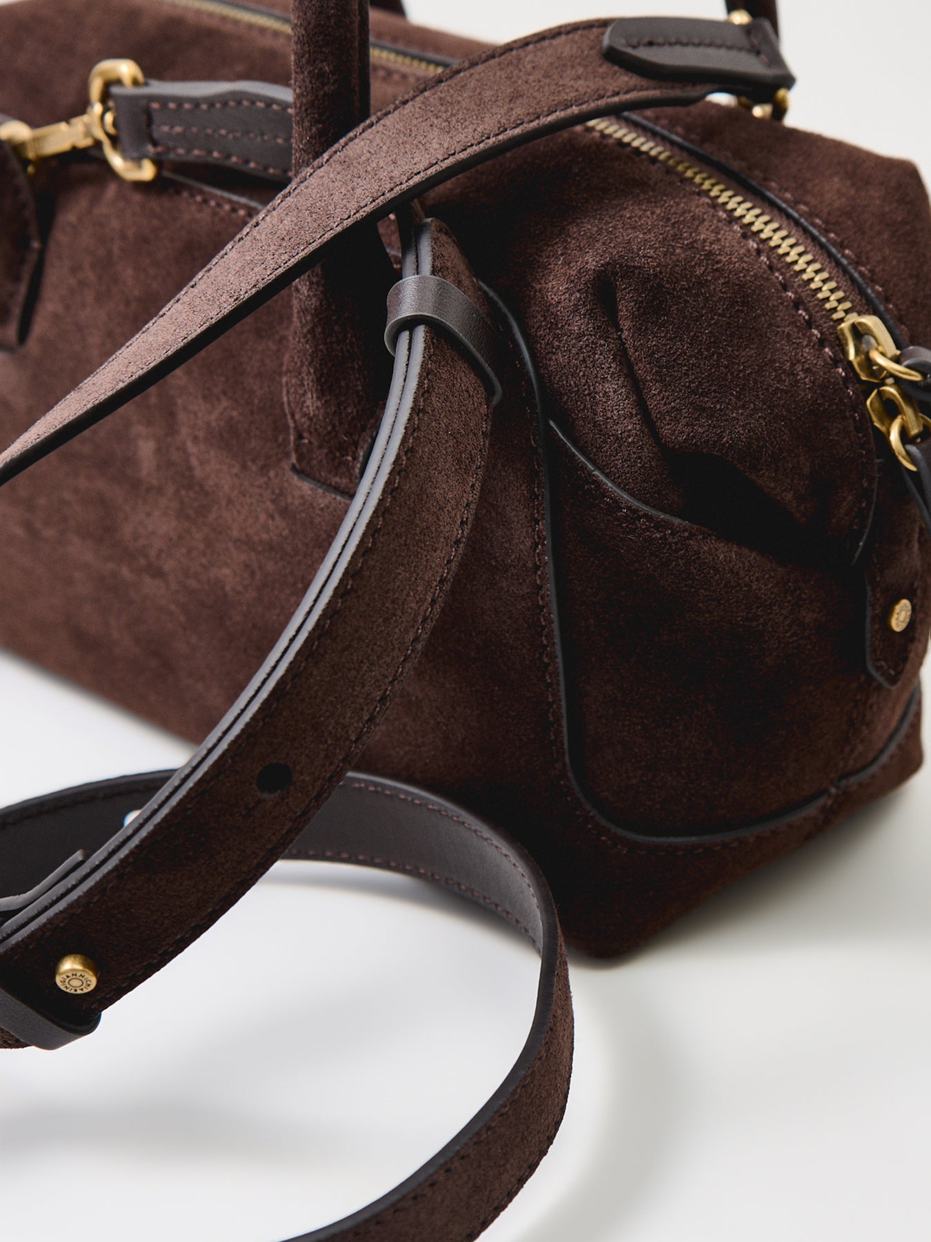 Gemma Small Suede Bowling Bag Brown