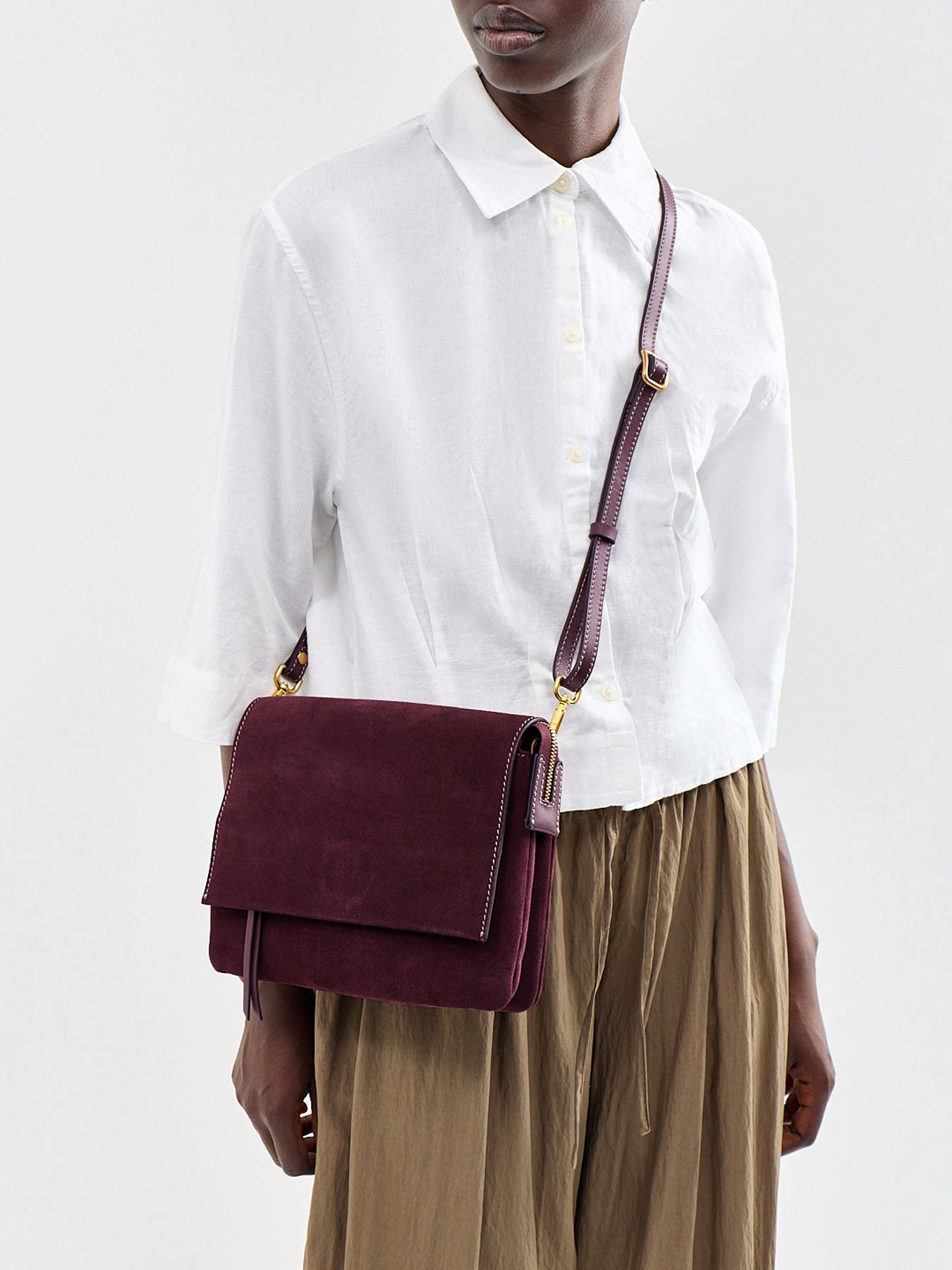Three Suede Small Crossbody Bag Burgundy