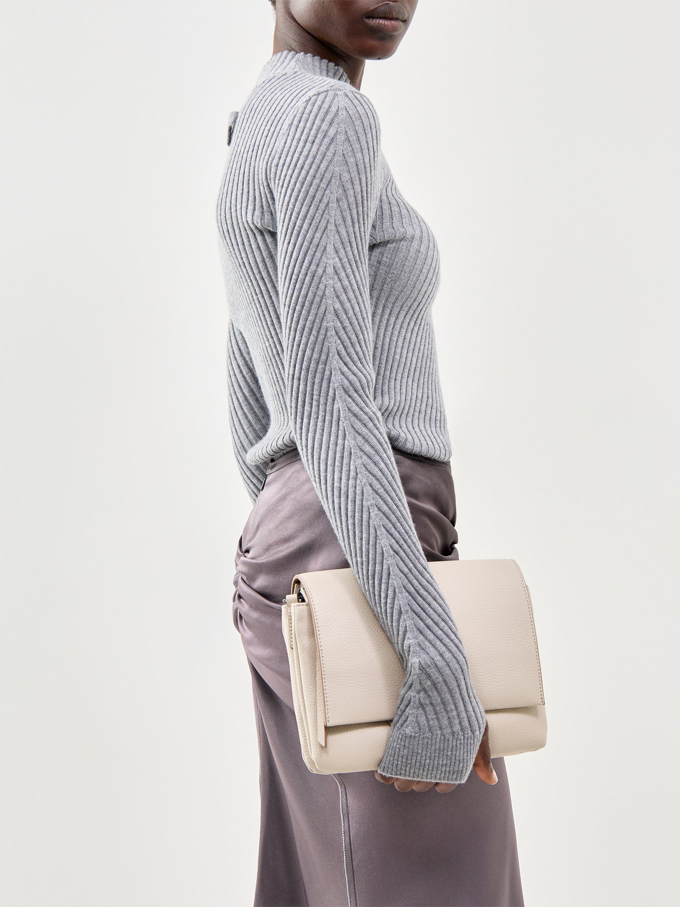 Three Leather Small Crossbody Lamb Cream