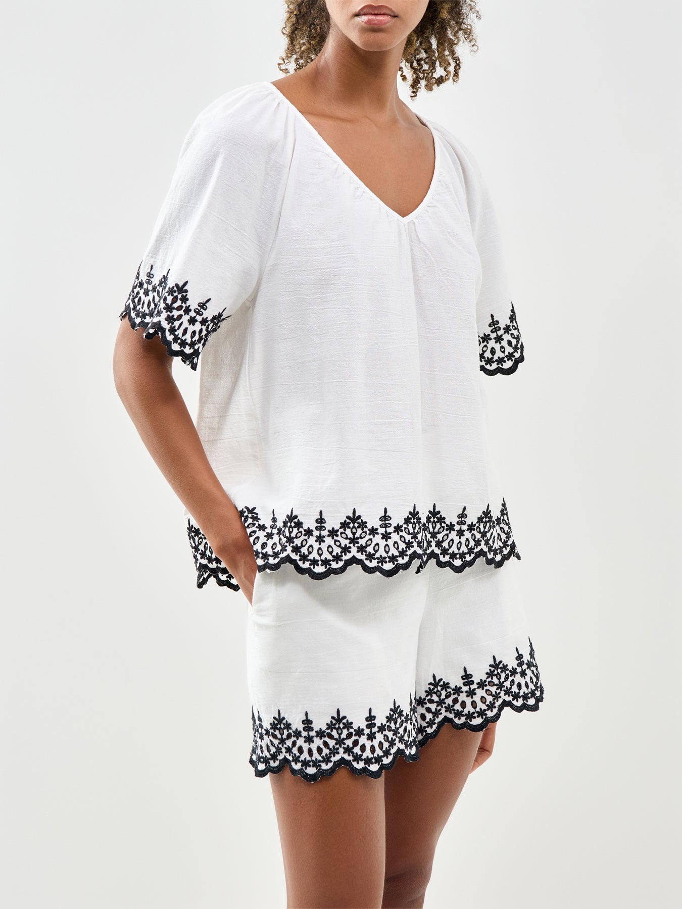 Viana Short Sleeve V-Neck Blouse White