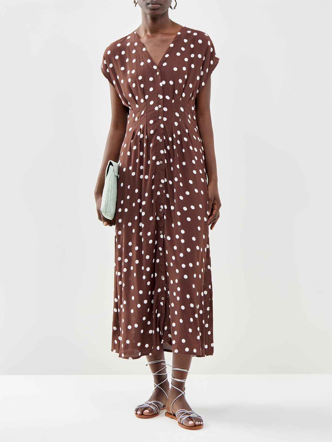 Elisa Pleated Midi Dress Brown