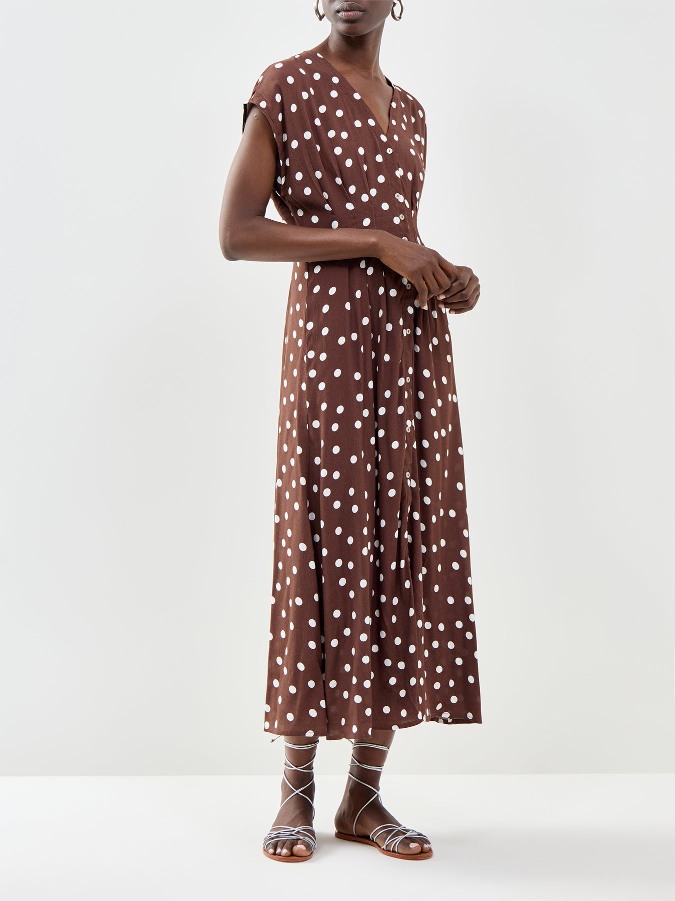 Elisa Pleated Midi Dress Brown