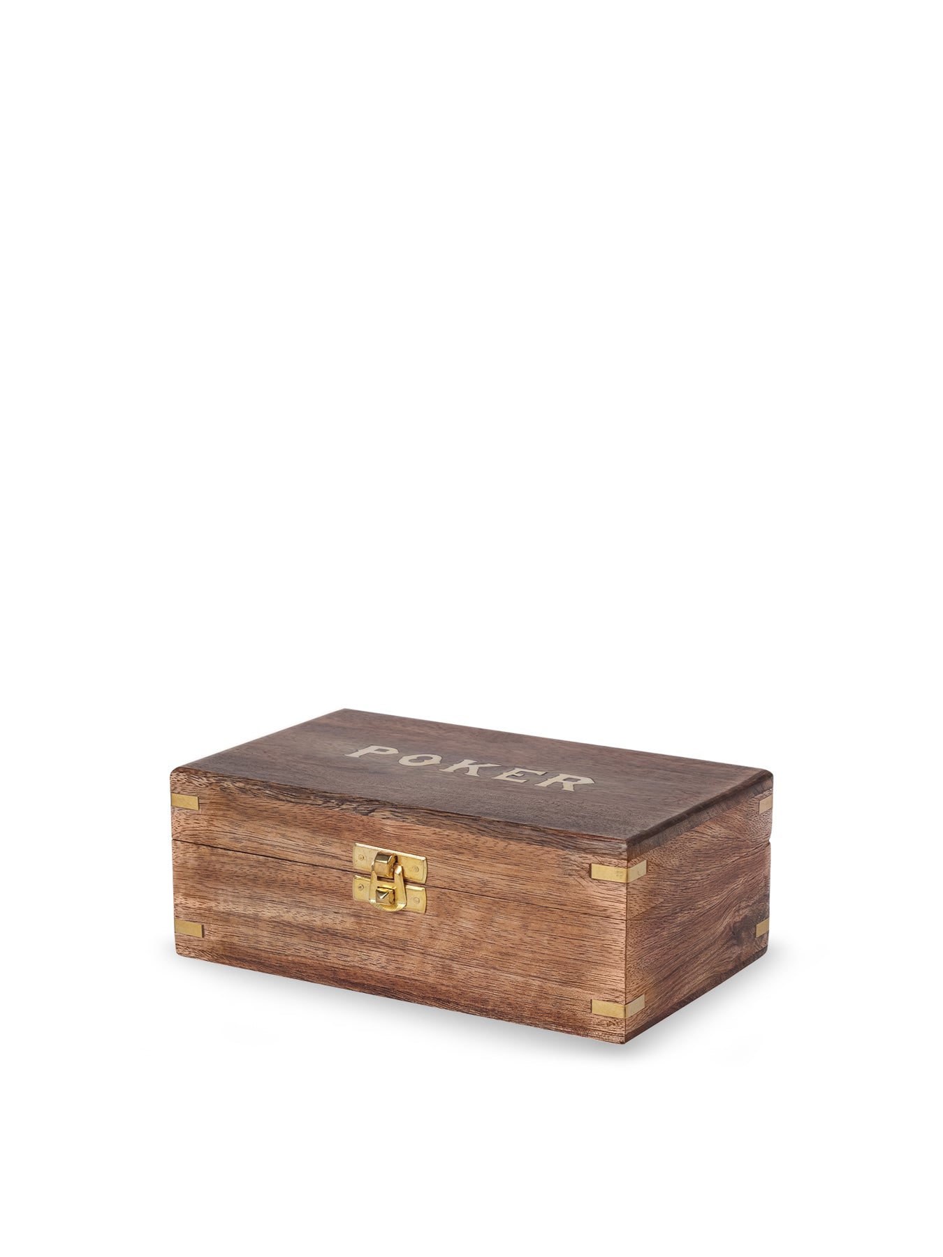 Pryce Mango Wood Poker Box With Cards Brown