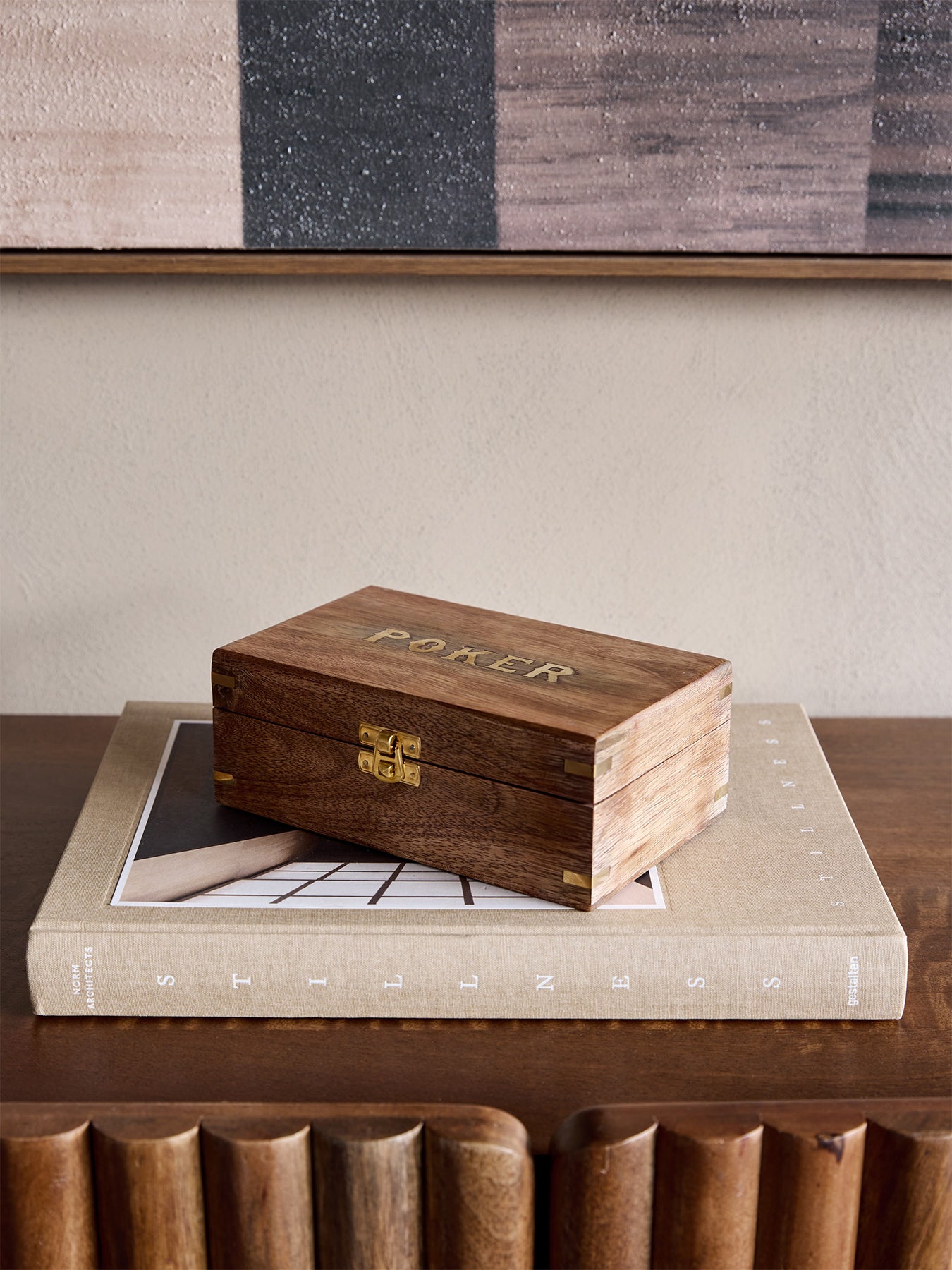 Pryce Mango Wood Poker Box With Cards Brown