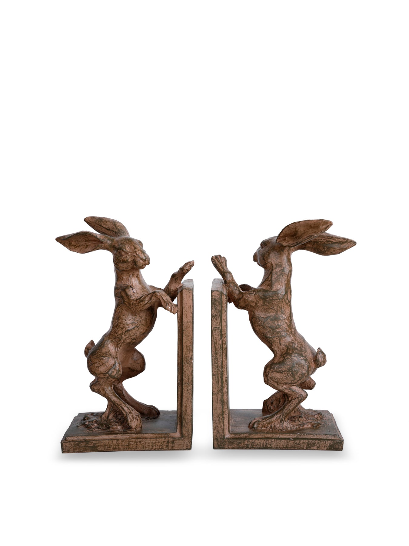 Hurrell Rustic Standing Hare Bookends Brown