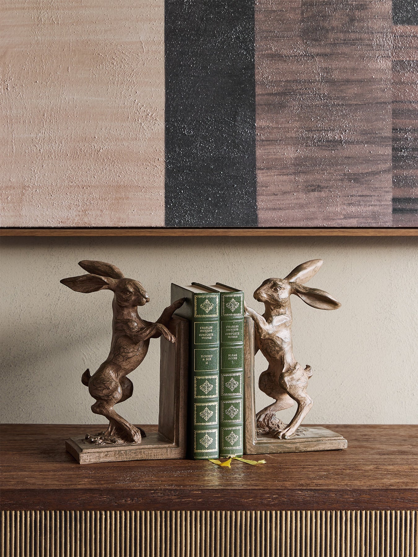 Hurrell Rustic Standing Hare Bookends Brown