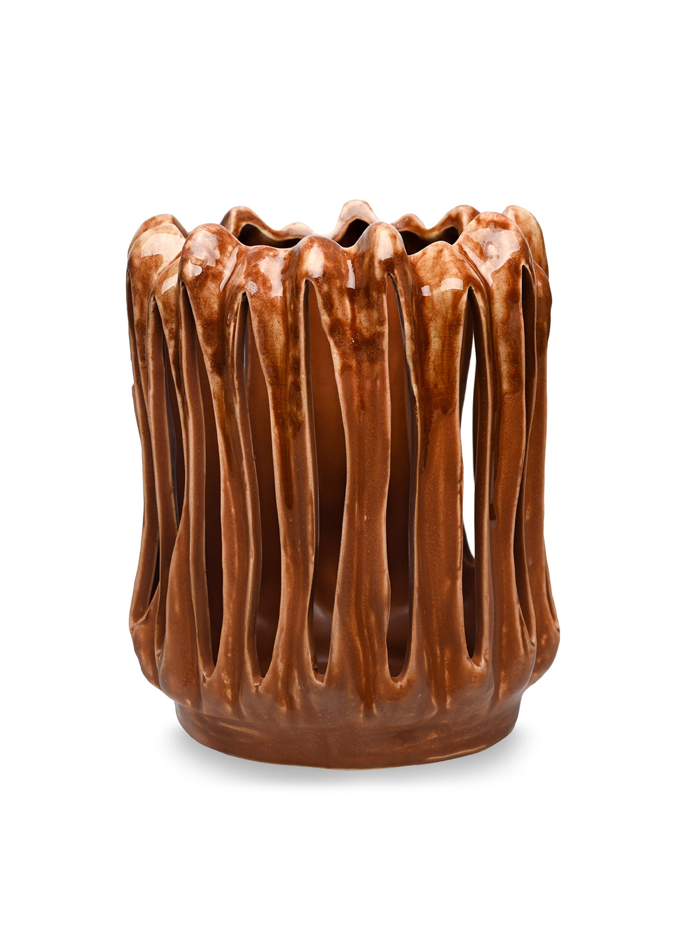 Denton Reactive Glaze Candleholder Brown