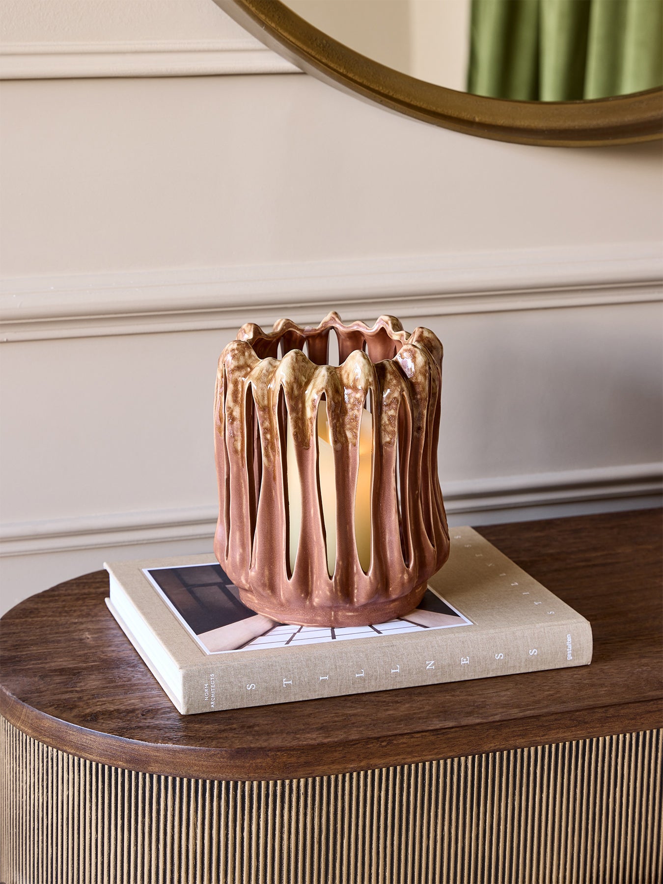 Denton Reactive Glaze Candleholder Brown