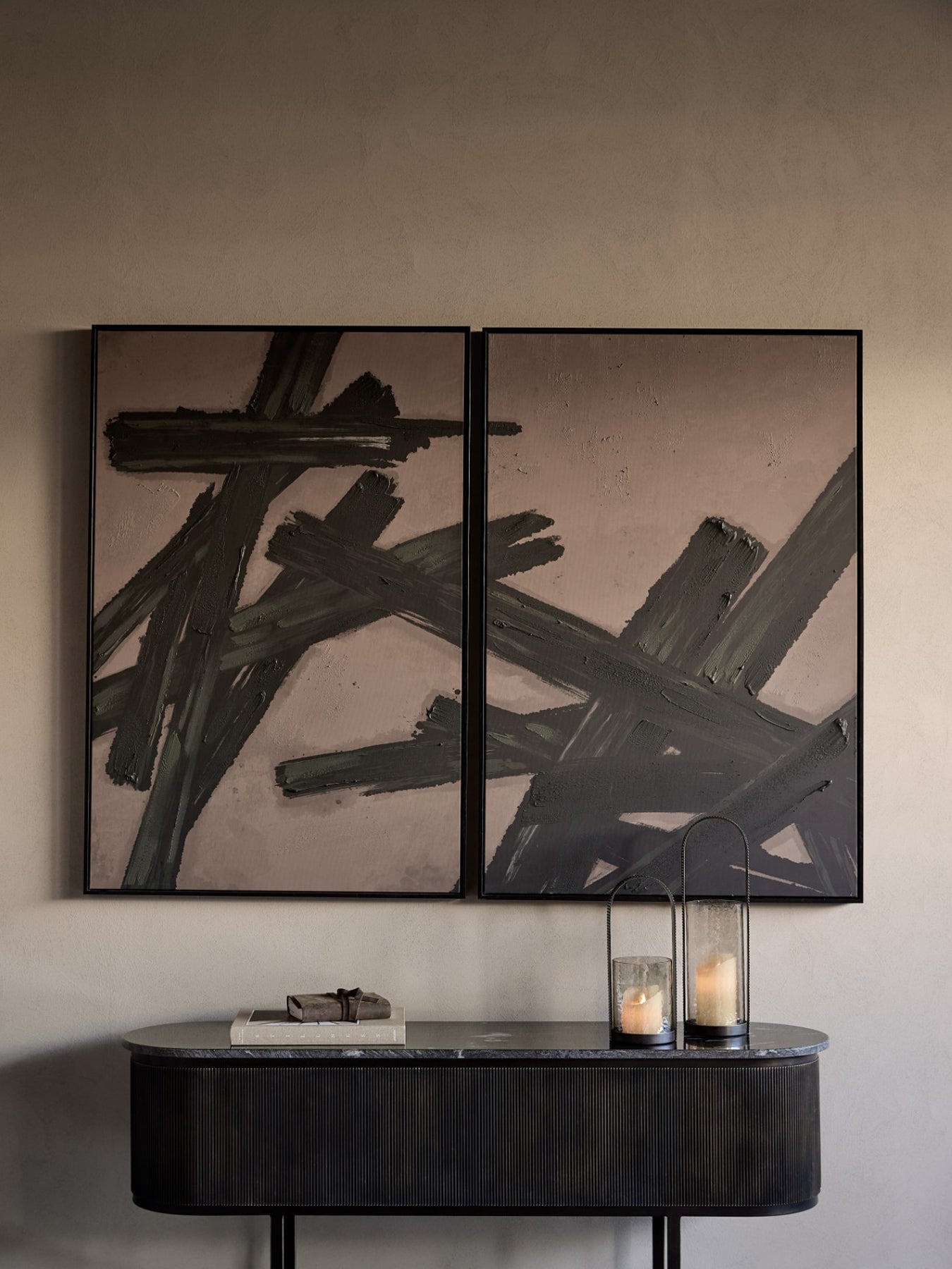 Impasto Brushstrokes Framed Canvas Wall Art Set Of 2 Brown